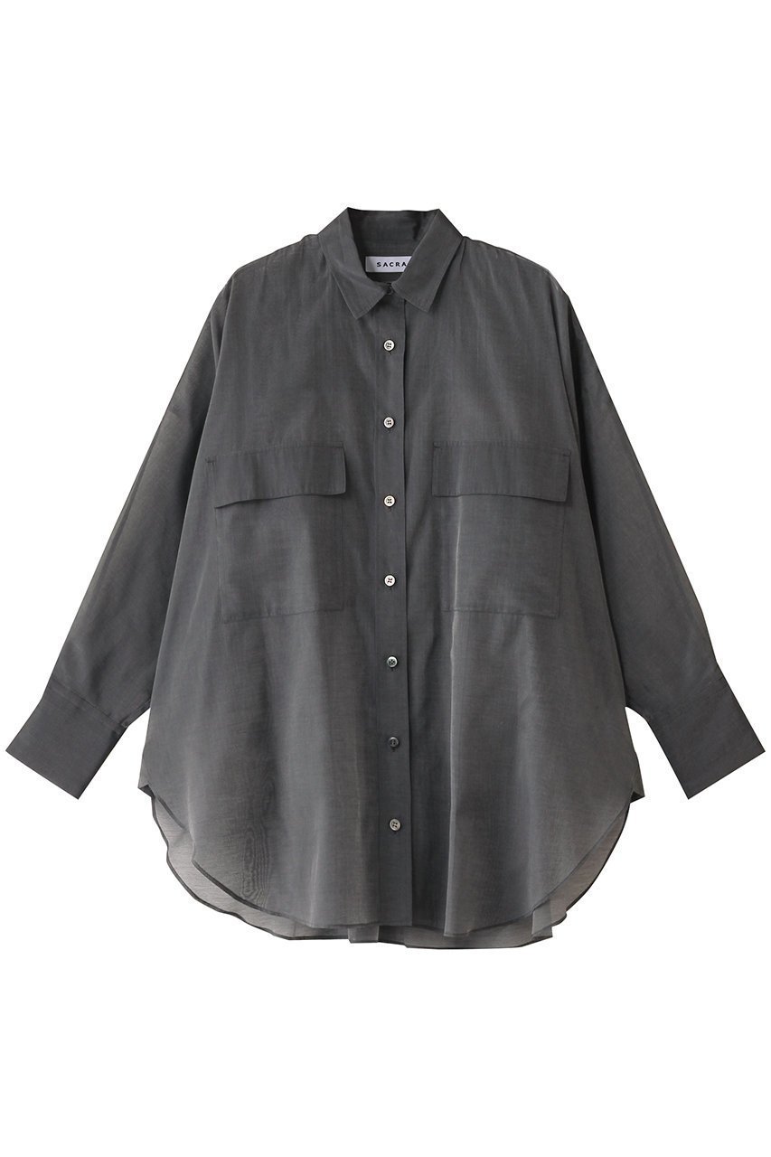 【サクラ/SACRA】のプレミアムシルクコットンシャツ インテリア・キッズ・メンズ・レディースファッション・服の通販 founy(ファニー) 　ファッション　Fashion　レディースファッション　WOMEN　トップス・カットソー　Tops/Tshirt　シャツ/ブラウス　Shirts/Blouses　イタリア　Italy　シアー　Sheer　シルク　Silk　スリーブ　Sleeve　フォルム　Form　ポケット　Pocket　ミリタリー　Military　ロング　Long　チャコール|ID: prp329100003932419 ipo3291000000030801951