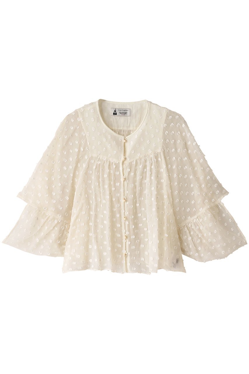 【ルール ロジェット/leur logette】のDandelion dotブラウス インテリア・キッズ・メンズ・レディースファッション・服の通販 founy(ファニー) 　ファッション　Fashion　レディースファッション　Fashion for Women　トップス・カットソー　Cut & Sew Tops　シャツ・ブラウス・オフィスカジュアル　Elegant Blouses & Button-Ups　おすすめ　Recommended / Our Picks　ショート　Short, Short Length　スニーカー　Sneakers, Trainers　スリーブ　Sleeve, Long Sleeve / Short Sleeve　ダウン　Down, Puffer　デニム　Denim, Jeans Material　ドット　Polka Dot, Dot Pattern　フェミニン　Feminine, Girly　フォルム　Silhouette, Form　フレア　Flare, Flared　オフホワイト|ID: prp329100003938631 ipo3291000000032900072