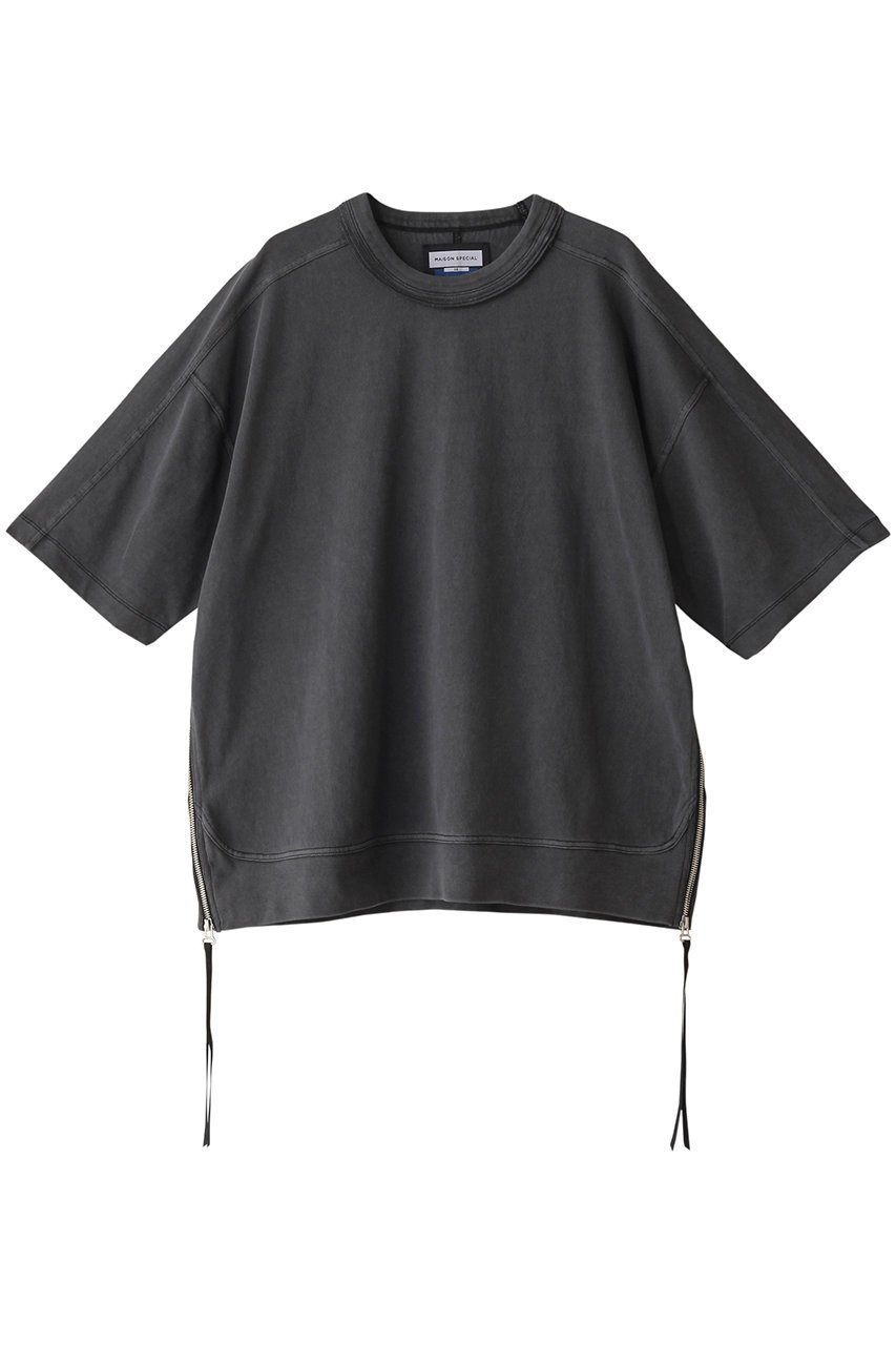 【メゾンスペシャル/MAISON SPECIAL】の【UNISEX】ヘビー天竺プライムオーバーサイドZIPピグメントクルーネックT インテリア・キッズ・メンズ・レディースファッション・服の通販 founy(ファニー) 　ファッション　Fashion　レディースファッション　Fashion for Women　トップス・カットソー　Cut & Sew Tops　シャツ・ブラウス・オフィスカジュアル　Elegant Blouses & Button-Ups　ロングTシャツ・Tシャツ　Longline T-Shirts & Tees　カットソー・ベーシックTシャツ　Cut-and-Sewn Tops / Stretch Tees & Basics　ユニセックス　Unisex, Genderless　ケミカル　Chemical, Chemical Wash　ショート　Short, Short Length　スタイリッシュ　Stylish, Fashionable　スリーブ　Sleeve, Long Sleeve / Short Sleeve　パターン　Pattern, Design Print　半袖　Short Sleeve, Half Sleeve　BLK(ブラック)|ID: prp329100003938679 ipo3291000000032934154