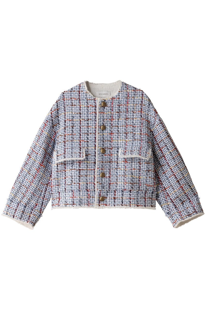 【ヒューエルミュージアム/hueLe Museum】の【STUMBLY】Tweed Roundneck ジャケット インテリア・キッズ・メンズ・レディースファッション・服の通販 founy(ファニー) 　ファッション　Fashion　レディースファッション　WOMEN　アウター　Coat Outerwear　ジャケット　Jackets　エレガント 上品　Elegant　ジャケット　Jacket　スリーブ　Sleeve　ツイード　Tweed　ミックス　Mix　ラウンド　Round　ロング　Long　ホワイト|ID: prp329100003940289 ipo3291000000025995794