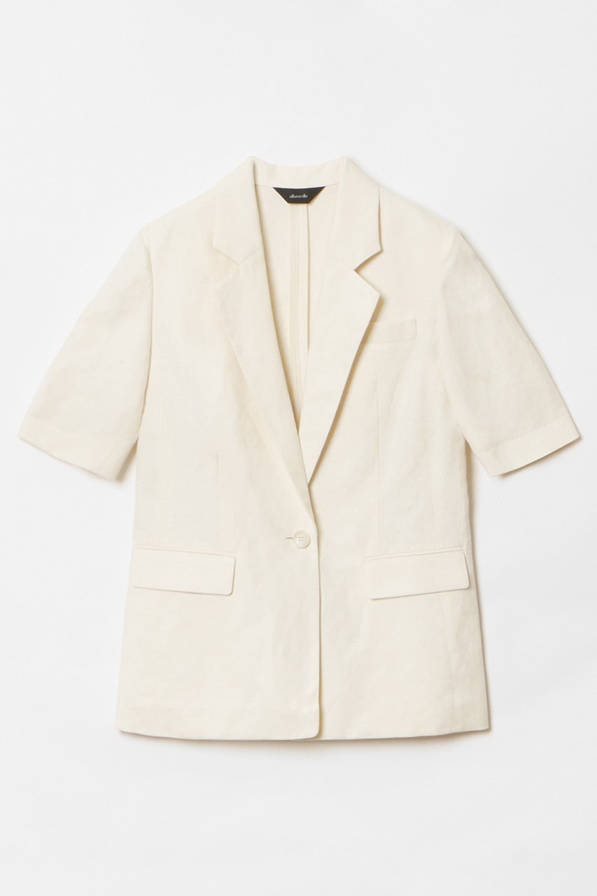 【アルアバイル/allureville】のリネン混シャークスキンハーフスリーブジャケット 人気、トレンドファッション・服の通販 founy(ファニー) 　ファッション　Fashion　レディースファッション　Fashion for Women　アウター　Coat / Outerwear Collection　レディースジャケット・軽アウター　Jackets　おすすめ　Recommended / Our Picks　サマー　Summer, Summer Style　ジャケット　Jacket, Outerwear　スリット　Slit, Slit Detail　スリーブ　Sleeve, Long Sleeve / Short Sleeve　セットアップ　Set-Up, Coordinated Outfit　ハーフ　Half, Half-Length　リネン　Linen, Linen Fabric　無地　Plain, Solid Color　 other-1|ID: prp329100003940381 ipo3291000000032807254