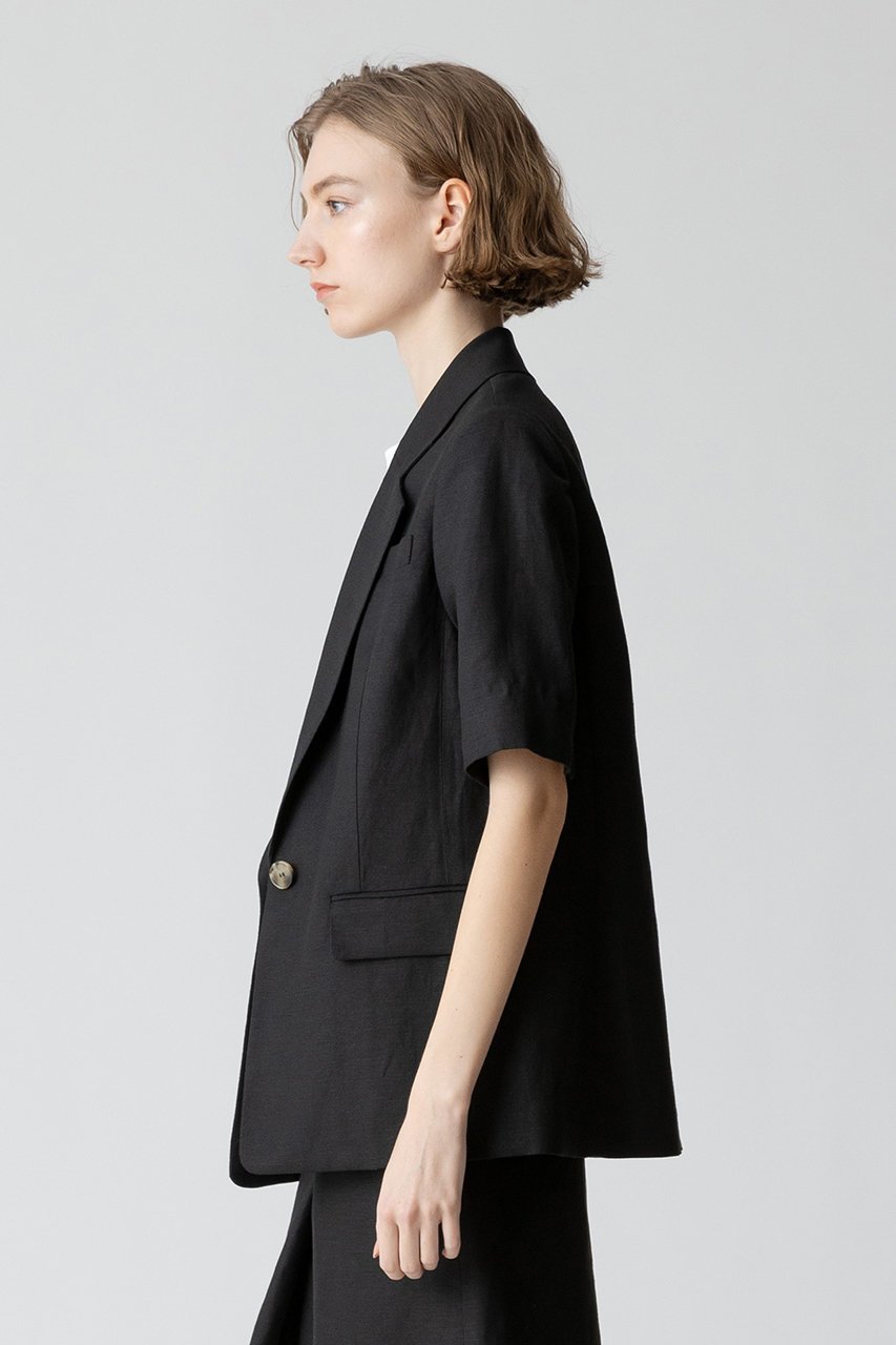 【アルアバイル/allureville】のリネン混シャークスキンハーフスリーブジャケット 人気、トレンドファッション・服の通販 founy(ファニー) 　ファッション　Fashion　レディースファッション　Fashion for Women　アウター　Coat / Outerwear Collection　レディースジャケット・軽アウター　Jackets　おすすめ　Recommended / Our Picks　サマー　Summer, Summer Style　ジャケット　Jacket, Outerwear　スリット　Slit, Slit Detail　スリーブ　Sleeve, Long Sleeve / Short Sleeve　セットアップ　Set-Up, Coordinated Outfit　ハーフ　Half, Half-Length　リネン　Linen, Linen Fabric　無地　Plain, Solid Color　other-4|ID: prp329100003940381 ipo3291000000032807259