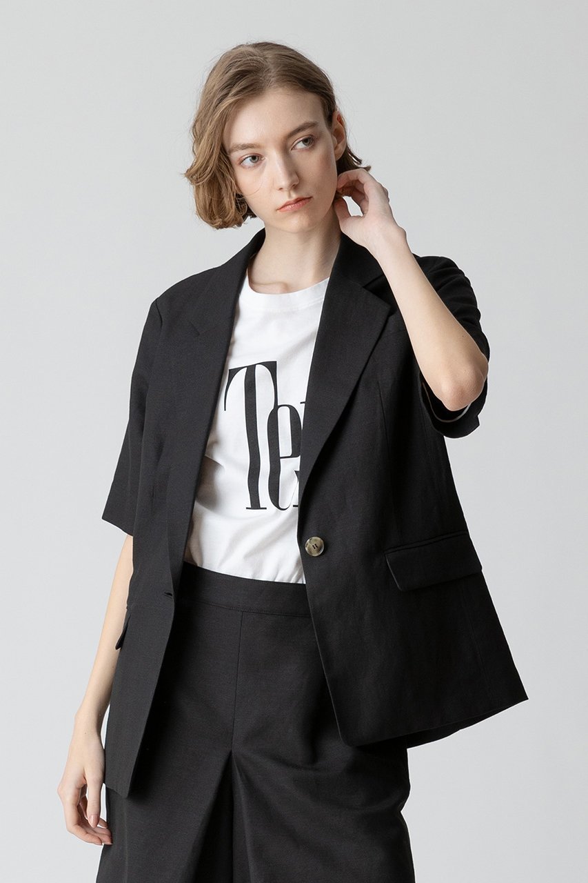 【アルアバイル/allureville】のリネン混シャークスキンハーフスリーブジャケット 人気、トレンドファッション・服の通販 founy(ファニー) 　ファッション　Fashion　レディースファッション　Fashion for Women　アウター　Coat / Outerwear Collection　レディースジャケット・軽アウター　Jackets　おすすめ　Recommended / Our Picks　サマー　Summer, Summer Style　ジャケット　Jacket, Outerwear　スリット　Slit, Slit Detail　スリーブ　Sleeve, Long Sleeve / Short Sleeve　セットアップ　Set-Up, Coordinated Outfit　ハーフ　Half, Half-Length　リネン　Linen, Linen Fabric　無地　Plain, Solid Color　other-6|ID: prp329100003940381 ipo3291000000032807261