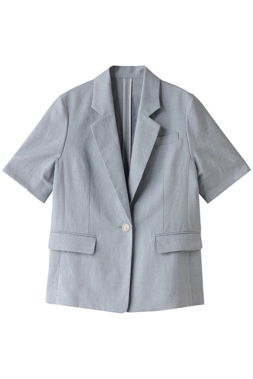 【アルアバイル/allureville】のリネン混シャークスキンハーフスリーブジャケット インテリア・キッズ・メンズ・レディースファッション・服の通販 founy(ファニー) 　ファッション　Fashion　レディースファッション　Fashion for Women　アウター　Coat / Outerwear Collection　レディースジャケット・軽アウター　Jackets　おすすめ　Recommended / Our Picks　サマー　Summer, Summer Style　ジャケット　Jacket, Outerwear　スリット　Slit, Slit Detail　スリーブ　Sleeve, Long Sleeve / Short Sleeve　セットアップ　Set-Up, Coordinated Outfit　ハーフ　Half, Half-Length　リネン　Linen, Linen Fabric　無地　Plain, Solid Color　サックス|ID: prp329100003940381 ipo3291000000036107230