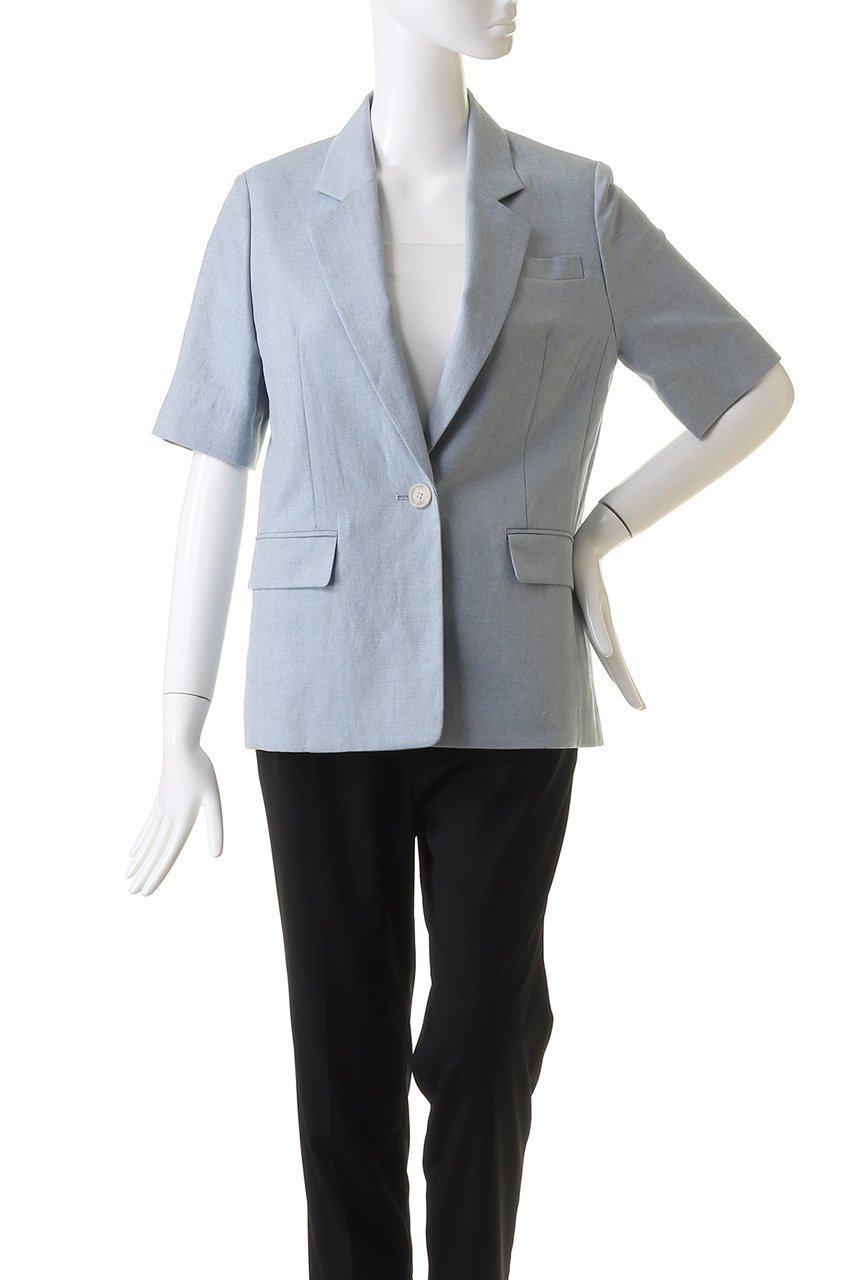 【アルアバイル/allureville】のリネン混シャークスキンハーフスリーブジャケット 人気、トレンドファッション・服の通販 founy(ファニー) 　ファッション　Fashion　レディースファッション　Fashion for Women　アウター　Coat / Outerwear Collection　レディースジャケット・軽アウター　Jackets　おすすめ　Recommended / Our Picks　サマー　Summer, Summer Style　ジャケット　Jacket, Outerwear　スリット　Slit, Slit Detail　スリーブ　Sleeve, Long Sleeve / Short Sleeve　セットアップ　Set-Up, Coordinated Outfit　ハーフ　Half, Half-Length　リネン　Linen, Linen Fabric　無地　Plain, Solid Color　other-2|ID: prp329100003940381 ipo3291000000036107231