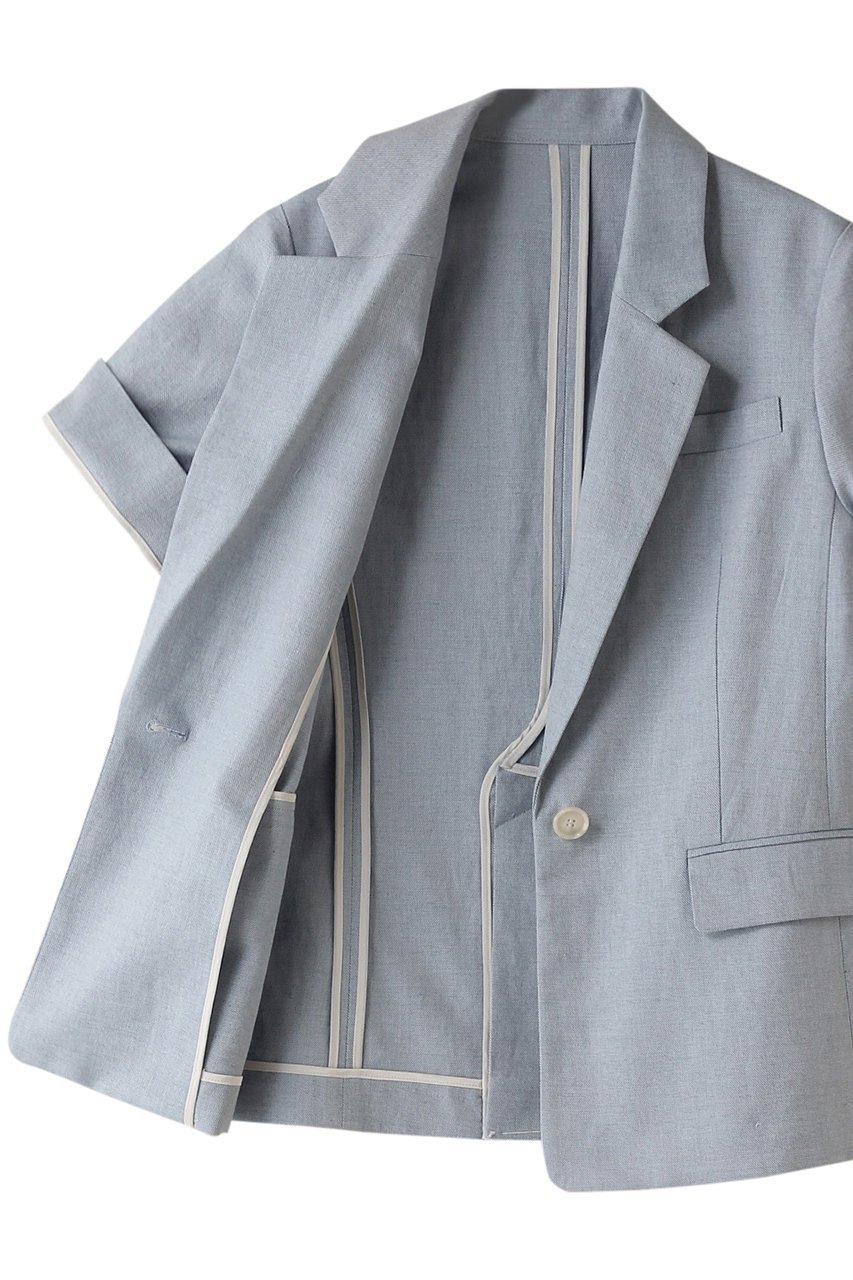 【アルアバイル/allureville】のリネン混シャークスキンハーフスリーブジャケット 人気、トレンドファッション・服の通販 founy(ファニー) 　ファッション　Fashion　レディースファッション　Fashion for Women　アウター　Coat / Outerwear Collection　レディースジャケット・軽アウター　Jackets　おすすめ　Recommended / Our Picks　サマー　Summer, Summer Style　ジャケット　Jacket, Outerwear　スリット　Slit, Slit Detail　スリーブ　Sleeve, Long Sleeve / Short Sleeve　セットアップ　Set-Up, Coordinated Outfit　ハーフ　Half, Half-Length　リネン　Linen, Linen Fabric　無地　Plain, Solid Color　other-6|ID: prp329100003940381 ipo3291000000036107235