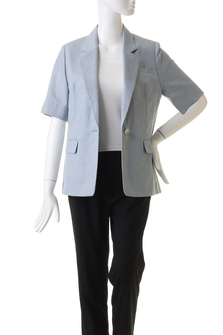 【アルアバイル/allureville】のリネン混シャークスキンハーフスリーブジャケット 人気、トレンドファッション・服の通販 founy(ファニー) 　ファッション　Fashion　レディースファッション　Fashion for Women　アウター　Coat / Outerwear Collection　レディースジャケット・軽アウター　Jackets　おすすめ　Recommended / Our Picks　サマー　Summer, Summer Style　ジャケット　Jacket, Outerwear　スリット　Slit, Slit Detail　スリーブ　Sleeve, Long Sleeve / Short Sleeve　セットアップ　Set-Up, Coordinated Outfit　ハーフ　Half, Half-Length　リネン　Linen, Linen Fabric　無地　Plain, Solid Color　other-7|ID: prp329100003940381 ipo3291000000036107236