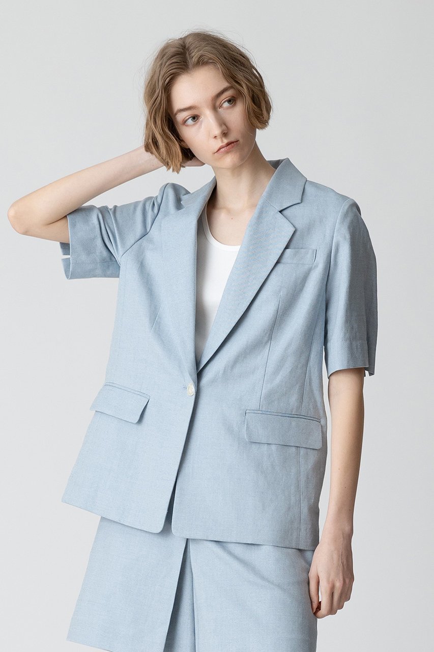 【アルアバイル/allureville】のリネン混シャークスキンハーフスリーブジャケット 人気、トレンドファッション・服の通販 founy(ファニー) 　ファッション　Fashion　レディースファッション　Fashion for Women　アウター　Coat / Outerwear Collection　レディースジャケット・軽アウター　Jackets　おすすめ　Recommended / Our Picks　サマー　Summer, Summer Style　ジャケット　Jacket, Outerwear　スリット　Slit, Slit Detail　スリーブ　Sleeve, Long Sleeve / Short Sleeve　セットアップ　Set-Up, Coordinated Outfit　ハーフ　Half, Half-Length　リネン　Linen, Linen Fabric　無地　Plain, Solid Color　other-8|ID: prp329100003940381 ipo3291000000036107237