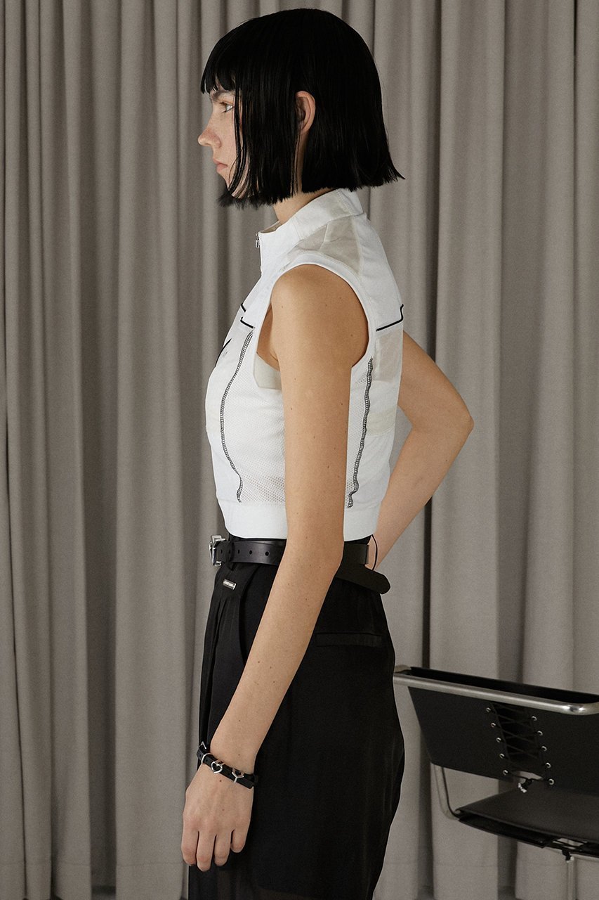 【プランク プロジェクト/PRANK PROJECT】のモトクロスノースリーブトップ / Motocross Sleeveless Top 人気、トレンドファッション・服の通販 founy(ファニー) 　ファッション　Fashion　レディースファッション　Fashion for Women　トップス・カットソー　Cut & Sew Tops　キャミソール&ノースリーブ　Camisoles & Sleeveless Tops　シャツ・ブラウス・オフィスカジュアル　Elegant Blouses & Button-Ups　おすすめ　Recommended / Our Picks　コンパクト　Compact, Small Size　シルバー　Silver, Metallic Silver　スポーティ　Sporty, Casual Athletic　ソックス　Socks, Hosiery　タフタ　Taffeta, Structured Fabric　トレンド　Trend, Trending Now　ノースリーブ　Sleeveless, No-Sleeve　プレート　Plate, Dish　ボトム　Bottoms, Lower Wear　ミニスカート　Mini Skirt, Short Skirt　メッシュ　Mesh, Net Fabric　ワイド　Wide, Wide Fit　水着　Swimsuit, Swimwear　other-6|ID: prp329100003942426 ipo3291000000032909578