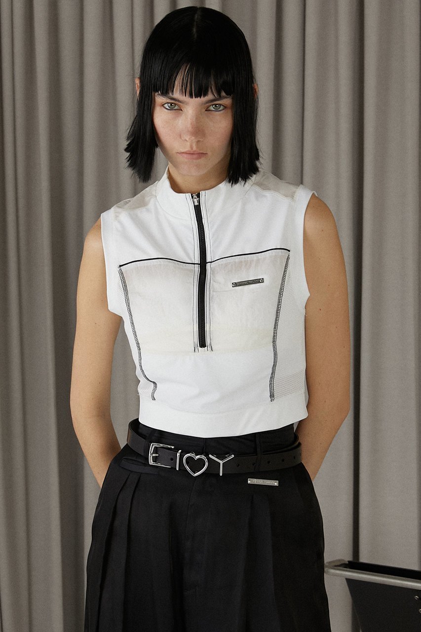 【プランク プロジェクト/PRANK PROJECT】のモトクロスノースリーブトップ / Motocross Sleeveless Top 人気、トレンドファッション・服の通販 founy(ファニー) 　ファッション　Fashion　レディースファッション　Fashion for Women　トップス・カットソー　Cut & Sew Tops　キャミソール&ノースリーブ　Camisoles & Sleeveless Tops　シャツ・ブラウス・オフィスカジュアル　Elegant Blouses & Button-Ups　おすすめ　Recommended / Our Picks　コンパクト　Compact, Small Size　シルバー　Silver, Metallic Silver　スポーティ　Sporty, Casual Athletic　ソックス　Socks, Hosiery　タフタ　Taffeta, Structured Fabric　トレンド　Trend, Trending Now　ノースリーブ　Sleeveless, No-Sleeve　プレート　Plate, Dish　ボトム　Bottoms, Lower Wear　ミニスカート　Mini Skirt, Short Skirt　メッシュ　Mesh, Net Fabric　ワイド　Wide, Wide Fit　水着　Swimsuit, Swimwear　other-7|ID: prp329100003942426 ipo3291000000032909582