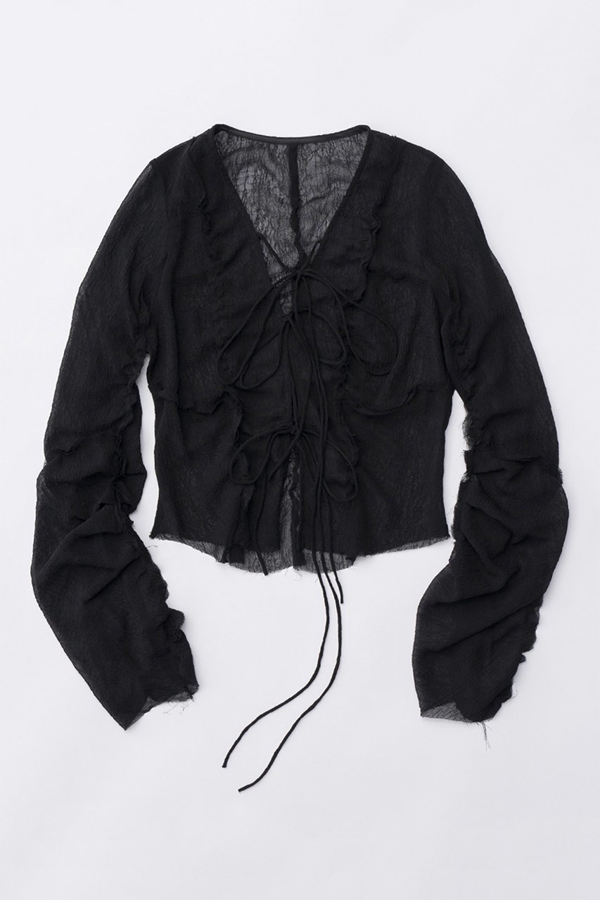 【プランク プロジェクト/PRANK PROJECT】のシフォンアウトシームトップ / Chiffon Outseam Top 人気、トレンドファッション・服の通販 founy(ファニー) 　ファッション　Fashion　レディースファッション　Fashion for Women　トップス・カットソー　Cut & Sew Tops　シャツ・ブラウス・オフィスカジュアル　Elegant Blouses & Button-Ups　おすすめ　Recommended / Our Picks　シフォン　Chiffon, Lightweight Fabric　ショート　Short, Short Length　スリーブ　Sleeve, Long Sleeve / Short Sleeve　リボン　Ribbon, Bow　 other-1|ID: prp329100003942427 ipo3291000000032909987