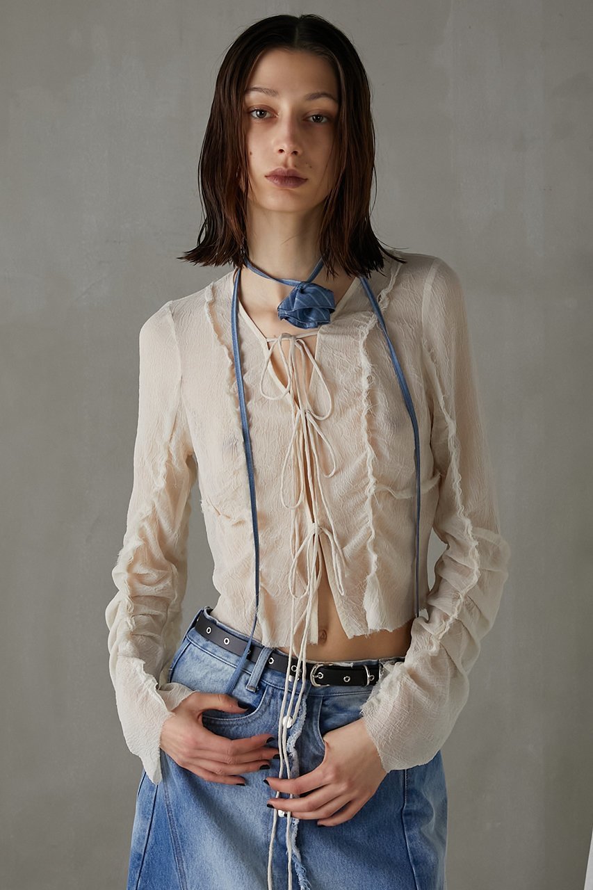 【プランク プロジェクト/PRANK PROJECT】のシフォンアウトシームトップ / Chiffon Outseam Top 人気、トレンドファッション・服の通販 founy(ファニー) 　ファッション　Fashion　レディースファッション　Fashion for Women　トップス・カットソー　Cut & Sew Tops　シャツ・ブラウス・オフィスカジュアル　Elegant Blouses & Button-Ups　おすすめ　Recommended / Our Picks　シフォン　Chiffon, Lightweight Fabric　ショート　Short, Short Length　スリーブ　Sleeve, Long Sleeve / Short Sleeve　リボン　Ribbon, Bow　other-3|ID: prp329100003942427 ipo3291000000032909995