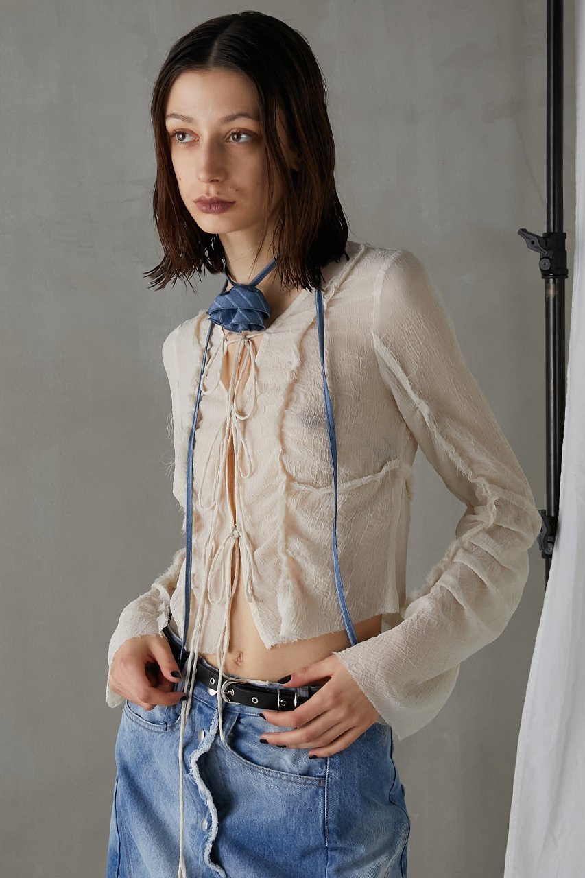 【プランク プロジェクト/PRANK PROJECT】のシフォンアウトシームトップ / Chiffon Outseam Top 人気、トレンドファッション・服の通販 founy(ファニー) 　ファッション　Fashion　レディースファッション　Fashion for Women　トップス・カットソー　Cut & Sew Tops　シャツ・ブラウス・オフィスカジュアル　Elegant Blouses & Button-Ups　おすすめ　Recommended / Our Picks　シフォン　Chiffon, Lightweight Fabric　ショート　Short, Short Length　スリーブ　Sleeve, Long Sleeve / Short Sleeve　リボン　Ribbon, Bow　other-4|ID: prp329100003942427 ipo3291000000032909997