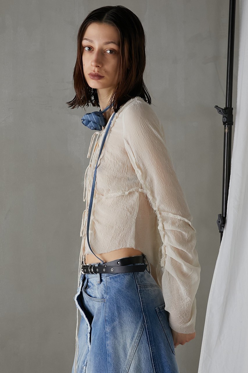 【プランク プロジェクト/PRANK PROJECT】のシフォンアウトシームトップ / Chiffon Outseam Top 人気、トレンドファッション・服の通販 founy(ファニー) 　ファッション　Fashion　レディースファッション　Fashion for Women　トップス・カットソー　Cut & Sew Tops　シャツ・ブラウス・オフィスカジュアル　Elegant Blouses & Button-Ups　おすすめ　Recommended / Our Picks　シフォン　Chiffon, Lightweight Fabric　ショート　Short, Short Length　スリーブ　Sleeve, Long Sleeve / Short Sleeve　リボン　Ribbon, Bow　other-5|ID: prp329100003942427 ipo3291000000032909999