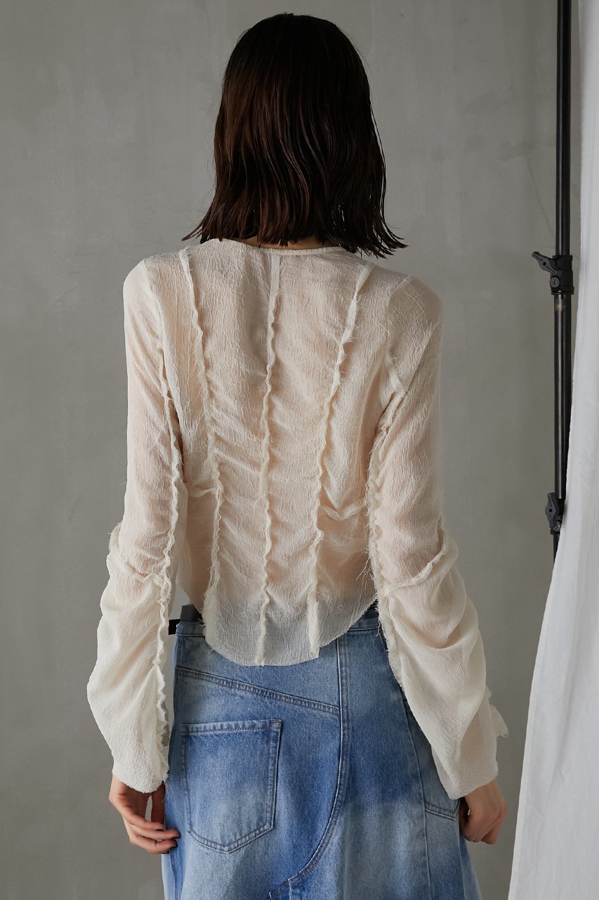 【プランク プロジェクト/PRANK PROJECT】のシフォンアウトシームトップ / Chiffon Outseam Top 人気、トレンドファッション・服の通販 founy(ファニー) 　ファッション　Fashion　レディースファッション　Fashion for Women　トップス・カットソー　Cut & Sew Tops　シャツ・ブラウス・オフィスカジュアル　Elegant Blouses & Button-Ups　おすすめ　Recommended / Our Picks　シフォン　Chiffon, Lightweight Fabric　ショート　Short, Short Length　スリーブ　Sleeve, Long Sleeve / Short Sleeve　リボン　Ribbon, Bow　other-6|ID: prp329100003942427 ipo3291000000032910000