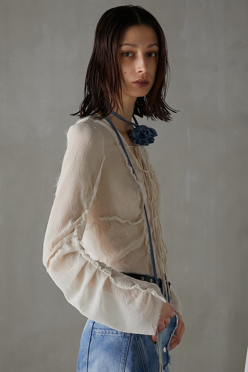 【プランク プロジェクト/PRANK PROJECT】のシフォンアウトシームトップ / Chiffon Outseam Top 人気、トレンドファッション・服の通販 founy(ファニー) 　ファッション　Fashion　レディースファッション　Fashion for Women　トップス・カットソー　Cut & Sew Tops　シャツ・ブラウス・オフィスカジュアル　Elegant Blouses & Button-Ups　おすすめ　Recommended / Our Picks　シフォン　Chiffon, Lightweight Fabric　ショート　Short, Short Length　スリーブ　Sleeve, Long Sleeve / Short Sleeve　リボン　Ribbon, Bow　other-7|ID: prp329100003942427 ipo3291000000032910003