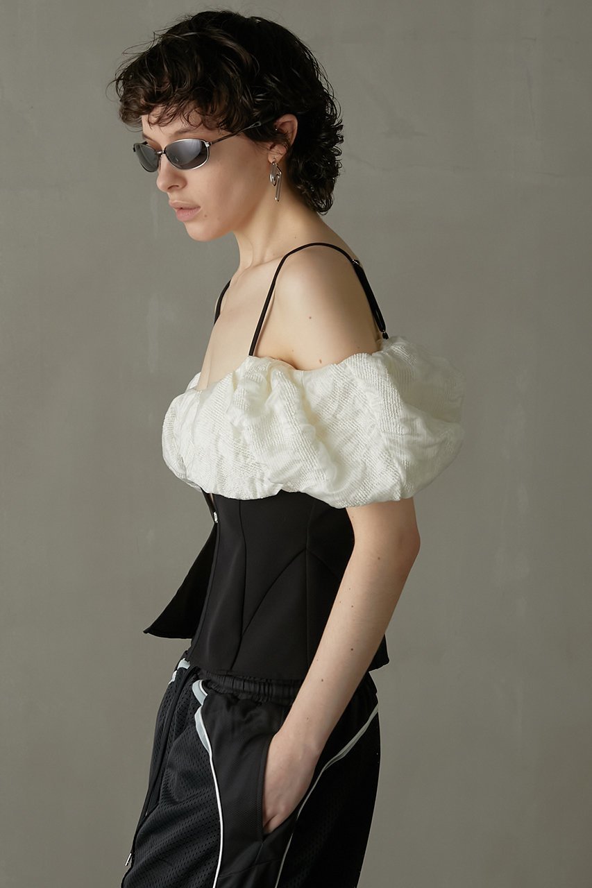【プランク プロジェクト/PRANK PROJECT】のシースルージャガードボリュームスリーブトップ / See-through Jacquard Voluminous Sleeve Top 人気、トレンドファッション・服の通販 founy(ファニー) 　ファッション　Fashion　レディースファッション　Fashion for Women　トップス・カットソー　Cut & Sew Tops　シャツ・ブラウス・オフィスカジュアル　Elegant Blouses & Button-Ups　ボリューム袖・フリルスリーブブラウス　Voluminous & Ruffle Sleeves / Puffy Sleeve Tops　イタリア　Italy　ギャザー　Gathered, Ruffled　シアー　Sheer, See-Through　ショート　Short, Short Length　スリーブ　Sleeve, Long Sleeve / Short Sleeve　ダブル　Double, Double-Breasted　フロント　Front, Front Design　other-5|ID: prp329100003942430 ipo3291000000032910251