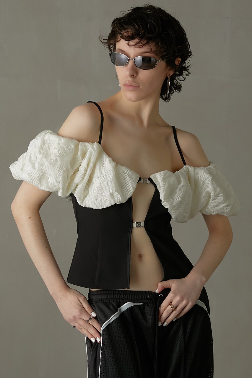 【プランク プロジェクト/PRANK PROJECT】のシースルージャガードボリュームスリーブトップ / See-through Jacquard Voluminous Sleeve Top 人気、トレンドファッション・服の通販 founy(ファニー) 　ファッション　Fashion　レディースファッション　Fashion for Women　トップス・カットソー　Cut & Sew Tops　シャツ・ブラウス・オフィスカジュアル　Elegant Blouses & Button-Ups　ボリューム袖・フリルスリーブブラウス　Voluminous & Ruffle Sleeves / Puffy Sleeve Tops　イタリア　Italy　ギャザー　Gathered, Ruffled　シアー　Sheer, See-Through　ショート　Short, Short Length　スリーブ　Sleeve, Long Sleeve / Short Sleeve　ダブル　Double, Double-Breasted　フロント　Front, Front Design　other-7|ID: prp329100003942430 ipo3291000000032910257