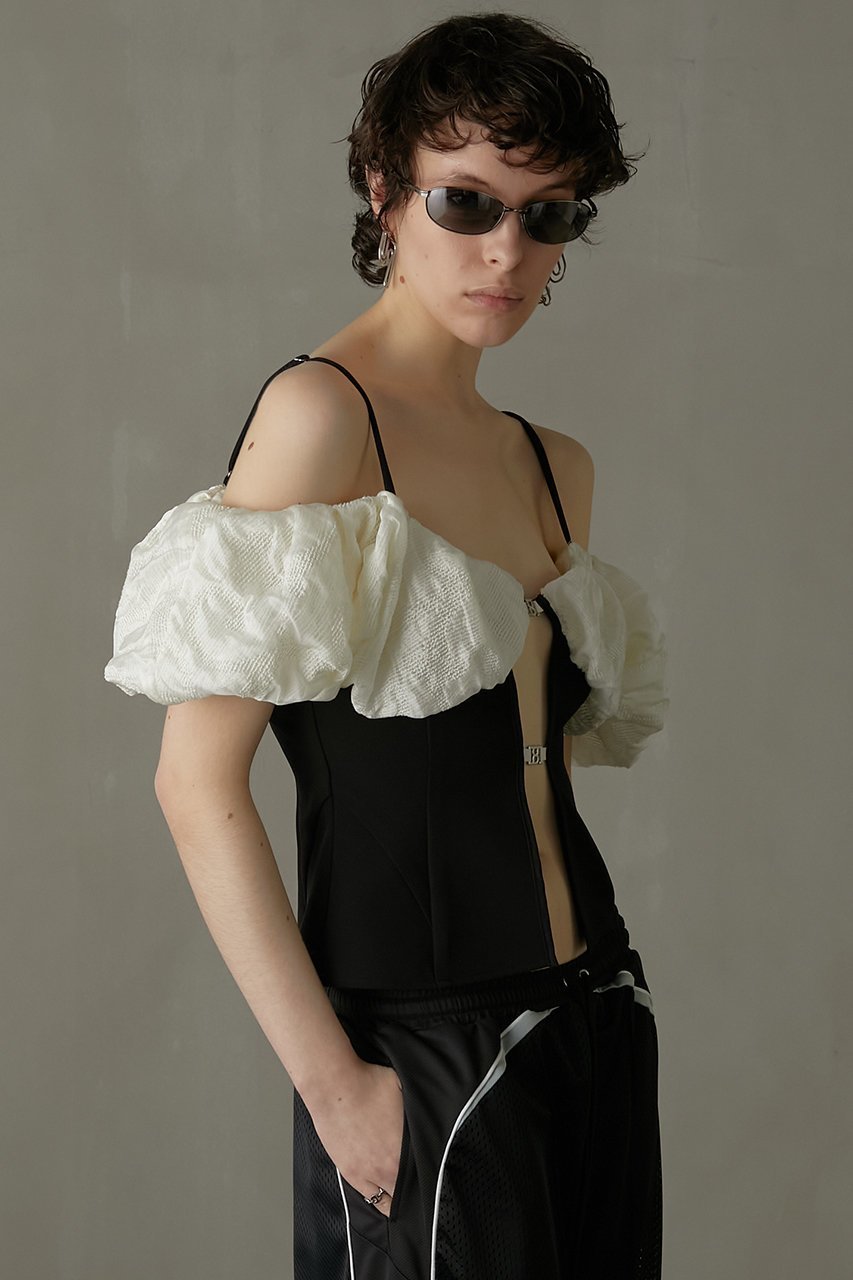 【プランク プロジェクト/PRANK PROJECT】のシースルージャガードボリュームスリーブトップ / See-through Jacquard Voluminous Sleeve Top 人気、トレンドファッション・服の通販 founy(ファニー) 　ファッション　Fashion　レディースファッション　Fashion for Women　トップス・カットソー　Cut & Sew Tops　シャツ・ブラウス・オフィスカジュアル　Elegant Blouses & Button-Ups　ボリューム袖・フリルスリーブブラウス　Voluminous & Ruffle Sleeves / Puffy Sleeve Tops　イタリア　Italy　ギャザー　Gathered, Ruffled　シアー　Sheer, See-Through　ショート　Short, Short Length　スリーブ　Sleeve, Long Sleeve / Short Sleeve　ダブル　Double, Double-Breasted　フロント　Front, Front Design　other-8|ID: prp329100003942430 ipo3291000000032910259