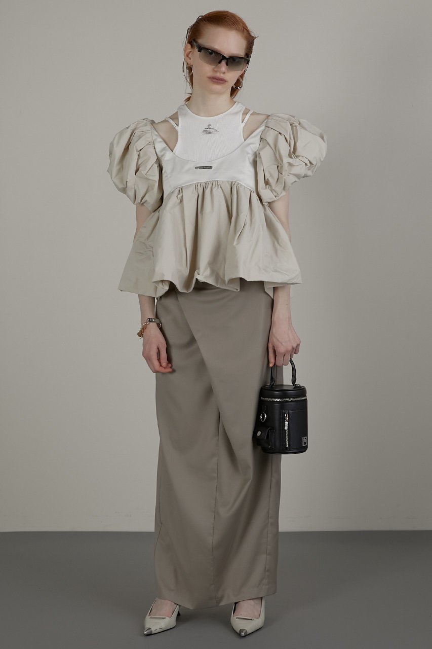 【プランク プロジェクト/PRANK PROJECT】のボリュームスリーブペプラムトップ / Voluminous Sleeve Peplum Top 人気、トレンドファッション・服の通販 founy(ファニー) 　ファッション　Fashion　レディースファッション　Fashion for Women　トップス・カットソー　Cut & Sew Tops　シャツ・ブラウス・オフィスカジュアル　Elegant Blouses & Button-Ups　ボリューム袖・フリルスリーブブラウス　Voluminous & Ruffle Sleeves / Puffy Sleeve Tops　おすすめ　Recommended / Our Picks　インナー　Innerwear　サテン　Satin, Glossy Fabric　ショート　Short, Short Length　スリーブ　Sleeve, Long Sleeve / Short Sleeve　タフタ　Taffeta, Structured Fabric　タンク　Tank Top, Sleeveless Top　チュール　Tulip, Tulip Motif　デニム　Denim, Jeans Material　フォルム　Silhouette, Form　ペプラム　Peplum, Flared Hem　ワイド　Wide, Wide Fit　other-6|ID: prp329100003942431 ipo3291000000032910021
