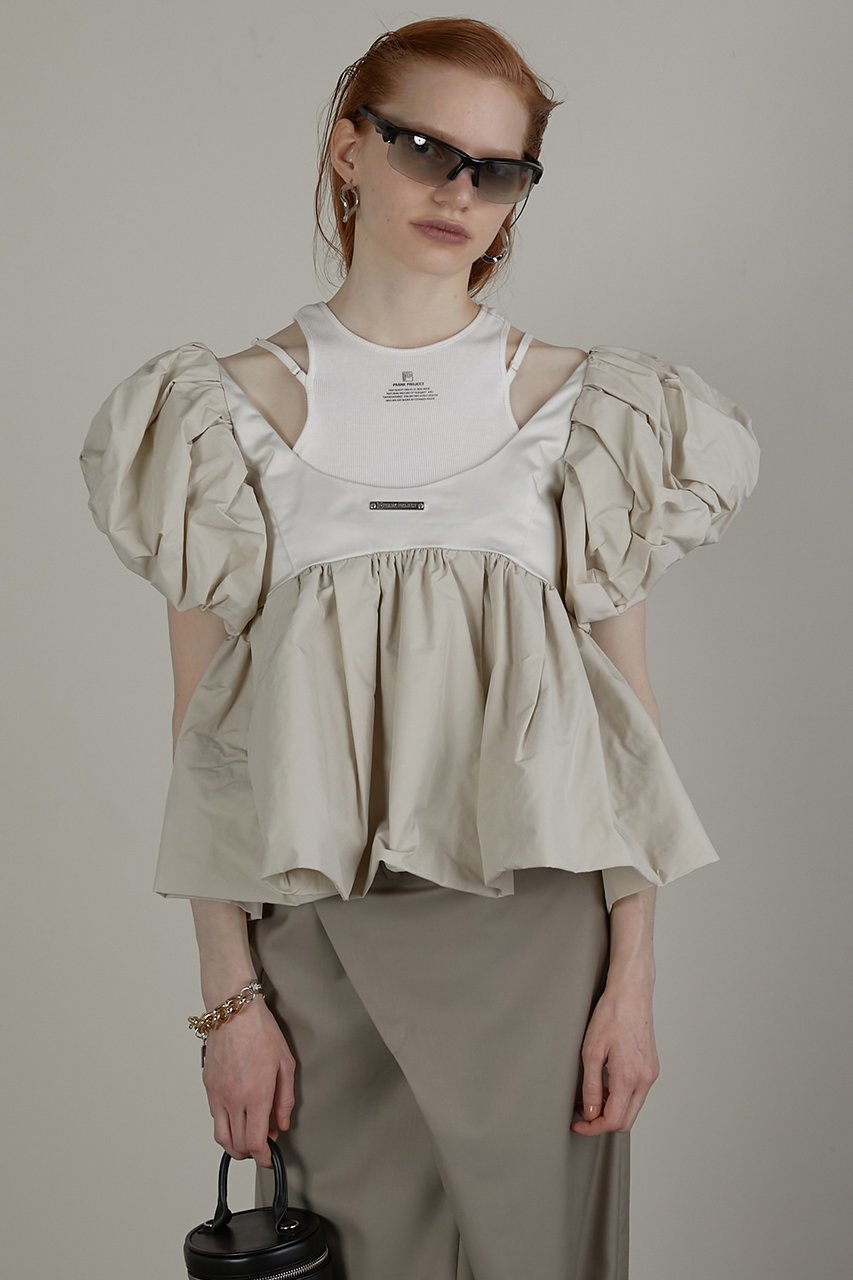 【プランク プロジェクト/PRANK PROJECT】のボリュームスリーブペプラムトップ / Voluminous Sleeve Peplum Top 人気、トレンドファッション・服の通販 founy(ファニー) 　ファッション　Fashion　レディースファッション　Fashion for Women　トップス・カットソー　Cut & Sew Tops　シャツ・ブラウス・オフィスカジュアル　Elegant Blouses & Button-Ups　ボリューム袖・フリルスリーブブラウス　Voluminous & Ruffle Sleeves / Puffy Sleeve Tops　おすすめ　Recommended / Our Picks　インナー　Innerwear　サテン　Satin, Glossy Fabric　ショート　Short, Short Length　スリーブ　Sleeve, Long Sleeve / Short Sleeve　タフタ　Taffeta, Structured Fabric　タンク　Tank Top, Sleeveless Top　チュール　Tulip, Tulip Motif　デニム　Denim, Jeans Material　フォルム　Silhouette, Form　ペプラム　Peplum, Flared Hem　ワイド　Wide, Wide Fit　other-8|ID: prp329100003942431 ipo3291000000032910024