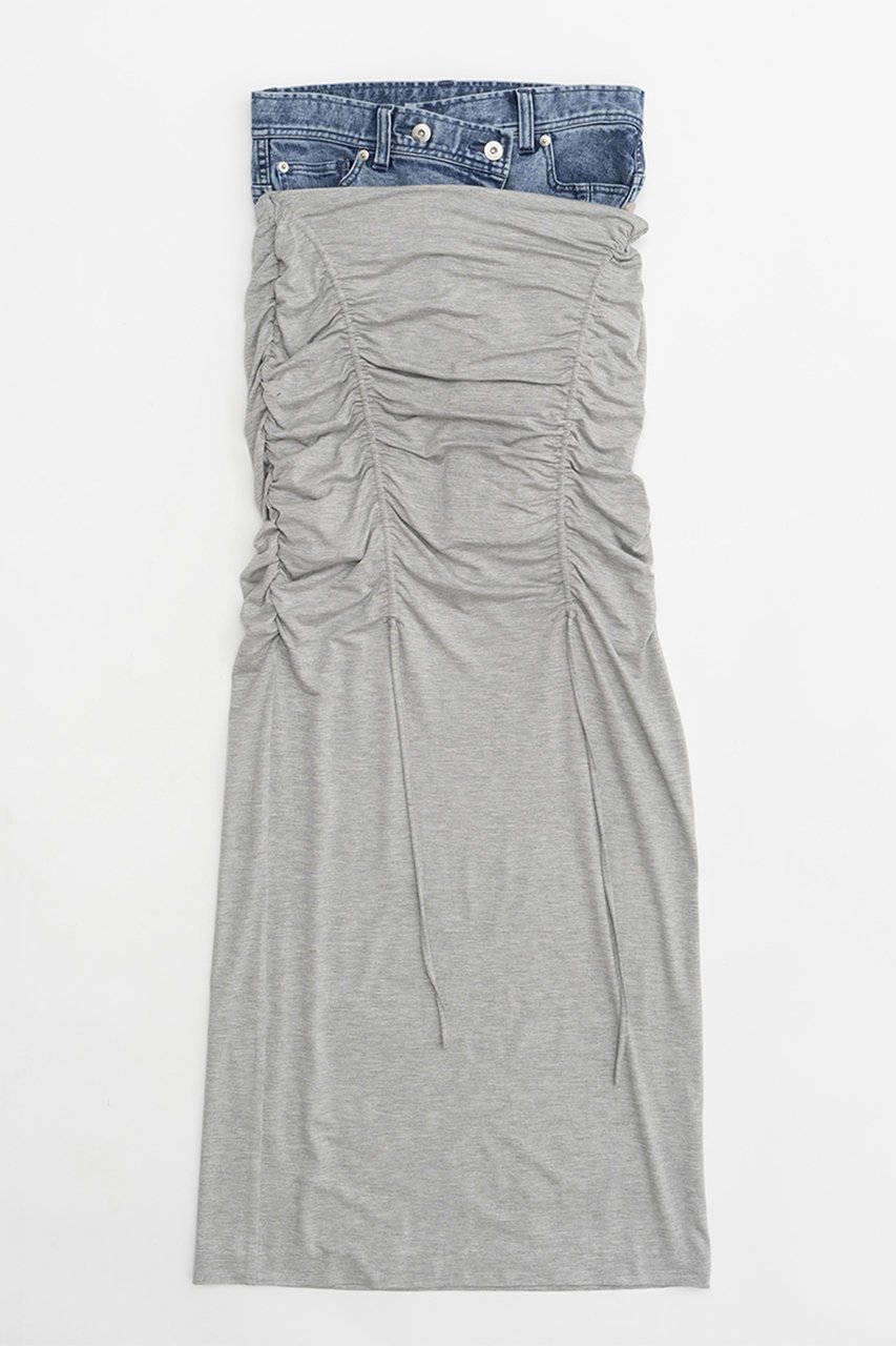 【プランク プロジェクト/PRANK PROJECT】のレイヤードマキシシャーリングスカート / Layered Maxi Shirring Skirt インテリア・キッズ・メンズ・レディースファッション・服の通販 founy(ファニー) ファッション Fashion レディースファッション Fashion for Women スカート Skirts ロングスカート Long Skirts / Maxi & Midi Skirts アシンメトリー Asymmetrical Style インナー Innerwear カットソー Cut and Sewn Top シンプル Simple, Minimal ストレッチ Stretch, Stretchy Fabric デニム Denim, Jeans Material ドローストリング Drawstring, Pull Cord フェイクレザー Faux Leather, PU Leather フロント Front, Front Design ループ Loop, Loop Knit ロング Long, Long-Length 夏 Summer L.GRY(ライトグレー)|ID: prp329100003942443 ipo3291000000034423693