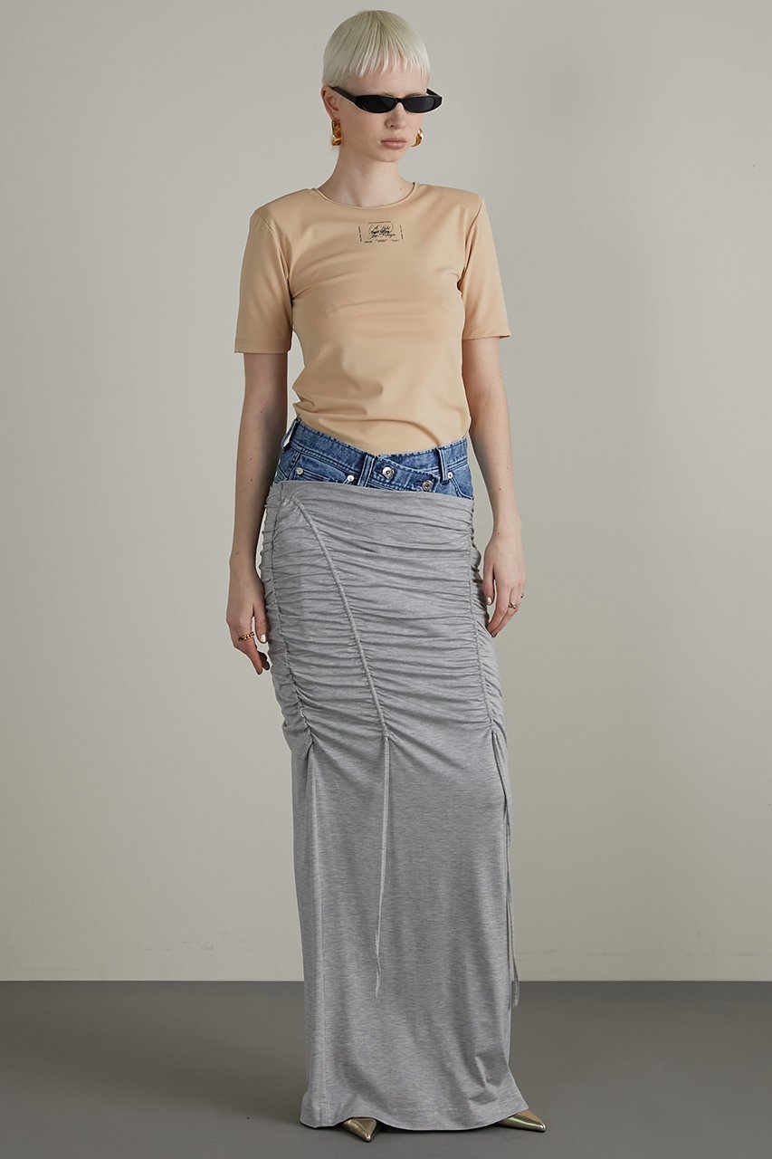 【プランク プロジェクト/PRANK PROJECT】のレイヤードマキシシャーリングスカート / Layered Maxi Shirring Skirt 人気、トレンドファッション・服の通販 founy(ファニー) ファッション Fashion レディースファッション Fashion for Women スカート Skirts ロングスカート Long Skirts / Maxi & Midi Skirts アシンメトリー Asymmetrical Style インナー Innerwear カットソー Cut and Sewn Top シンプル Simple, Minimal ストレッチ Stretch, Stretchy Fabric デニム Denim, Jeans Material ドローストリング Drawstring, Pull Cord フェイクレザー Faux Leather, PU Leather フロント Front, Front Design ループ Loop, Loop Knit ロング Long, Long-Length 夏 Summer other-6|ID: prp329100003942443 ipo3291000000034423698