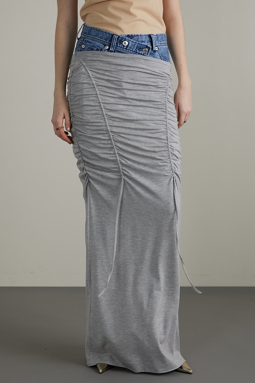 【プランク プロジェクト/PRANK PROJECT】のレイヤードマキシシャーリングスカート / Layered Maxi Shirring Skirt 人気、トレンドファッション・服の通販 founy(ファニー) ファッション Fashion レディースファッション Fashion for Women スカート Skirts ロングスカート Long Skirts / Maxi & Midi Skirts アシンメトリー Asymmetrical Style インナー Innerwear カットソー Cut and Sewn Top シンプル Simple, Minimal ストレッチ Stretch, Stretchy Fabric デニム Denim, Jeans Material ドローストリング Drawstring, Pull Cord フェイクレザー Faux Leather, PU Leather フロント Front, Front Design ループ Loop, Loop Knit ロング Long, Long-Length 夏 Summer other-7|ID: prp329100003942443 ipo3291000000034423699