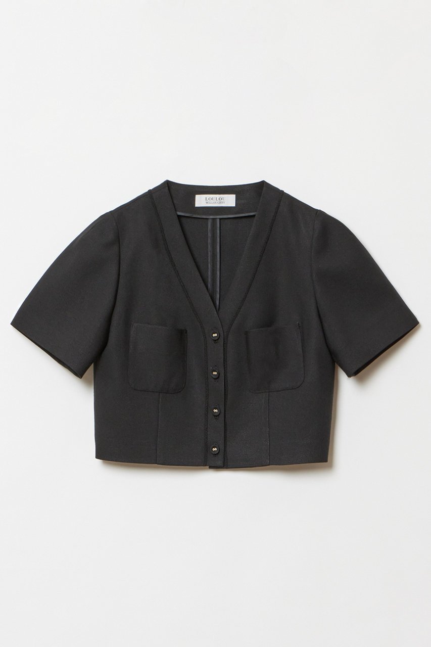 【アルアバイル/allureville】の【LOULOU WILLOUGHBY】トリッカーオックス半袖ジャケット インテリア・キッズ・メンズ・レディースファッション・服の通販 founy(ファニー) 　ファッション　Fashion　レディースファッション　Fashion for Women　アウター　Coat / Outerwear Collection　レディースジャケット・軽アウター　Jackets　オックス　Oxford Fabric　カーディガン　Cardigan, Knitwear　コンパクト　Compact, Small Size　ジャケット　Jacket, Outerwear　フォルム　Silhouette, Form　ブレード　Braid, Decorative Trim　半袖　Short Sleeve, Half Sleeve　ブラック|ID: prp329100003942518 ipo3291000000032956133