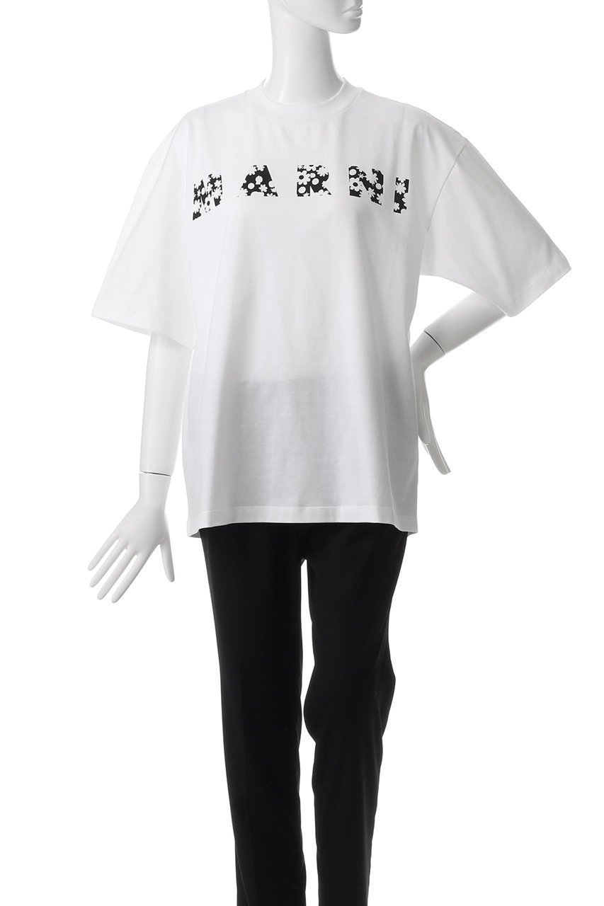 【マルニ/MARNI】のフラワーロゴTシャツ 人気、トレンドファッション・服の通販 founy(ファニー) 　ファッション　Fashion　レディースファッション　Fashion for Women　トップス・カットソー　Cut & Sew Tops　シャツ・ブラウス・オフィスカジュアル　Elegant Blouses & Button-Ups　ロングTシャツ・Tシャツ　Longline T-Shirts & Tees　カットソー・ベーシックTシャツ　Cut-and-Sewn Tops / Stretch Tees & Basics　ショート　Short, Short Length　シンプル　Simple, Minimal　スリーブ　Sleeve, Long Sleeve / Short Sleeve　フラワー　Flower, Floral　other-2|ID: prp329100003944215 ipo3291000000032864975