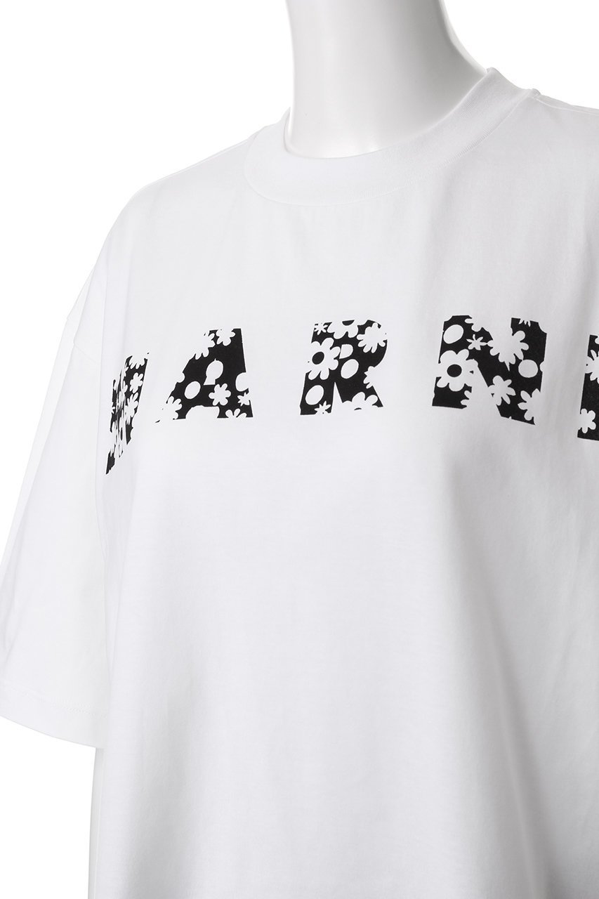 【マルニ/MARNI】のフラワーロゴTシャツ 人気、トレンドファッション・服の通販 founy(ファニー) 　ファッション　Fashion　レディースファッション　Fashion for Women　トップス・カットソー　Cut & Sew Tops　シャツ・ブラウス・オフィスカジュアル　Elegant Blouses & Button-Ups　ロングTシャツ・Tシャツ　Longline T-Shirts & Tees　カットソー・ベーシックTシャツ　Cut-and-Sewn Tops / Stretch Tees & Basics　ショート　Short, Short Length　シンプル　Simple, Minimal　スリーブ　Sleeve, Long Sleeve / Short Sleeve　フラワー　Flower, Floral　other-5|ID: prp329100003944215 ipo3291000000032864990