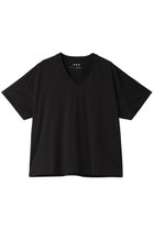 【スリー ドッツ/three dots】のパウダリーコットン VネックTシャツ ブラック|ID: prp329100003945668 ipo3291000000029885581