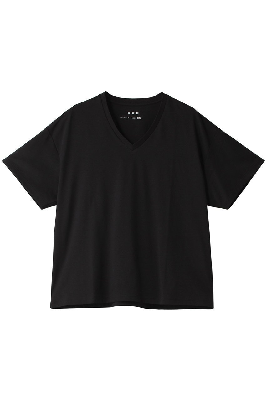 【スリー ドッツ/three dots】のパウダリーコットン VネックTシャツ インテリア・キッズ・メンズ・レディースファッション・服の通販 founy(ファニー) 　ファッション　Fashion　レディースファッション　WOMEN　トップス・カットソー　Tops/Tshirt　シャツ/ブラウス　Shirts/Blouses　ロング / Tシャツ　T-Shirts　カットソー　Cut and Sewn　Vネック　V-Neck　インド　India　ショート　Short　シンプル　Simple　スリーブ　Sleeve　ミックス　Mix　吸水　Water Absorption　ブラック|ID: prp329100003945668 ipo3291000000029885581