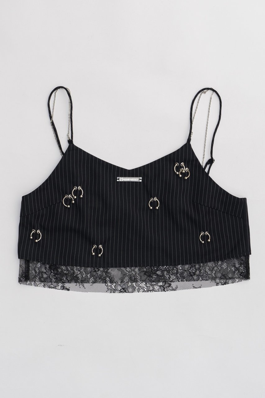 【プランク プロジェクト/PRANK PROJECT】のボディーピアスレイヤードブラトップ / Body Piercing Layered Bra Top 人気、トレンドファッション・服の通販 founy(ファニー) 　ファッション　Fashion　レディースファッション　Fashion for Women　トップス・カットソー　Cut & Sew Tops　キャミソール&ノースリーブ　Camisoles & Sleeveless Tops　シャツ・ブラウス・オフィスカジュアル　Elegant Blouses & Button-Ups　クール　Cool, Chic　サテン　Satin, Glossy Fabric　ストライプ　Stripe, Striped Pattern　タンク　Tank Top, Sleeveless Top　チェーン　Chain, Chain Strap　デニム　Denim, Jeans Material　ノースリーブ　Sleeveless, No-Sleeve　ラップ　Wrap, Wrap Design　ランダム　Random, Irregular　レース　Lace, Lace Fabric　ワイド　Wide, Wide Fit　 other-1|ID: prp329100003955069 ipo3291000000032909325