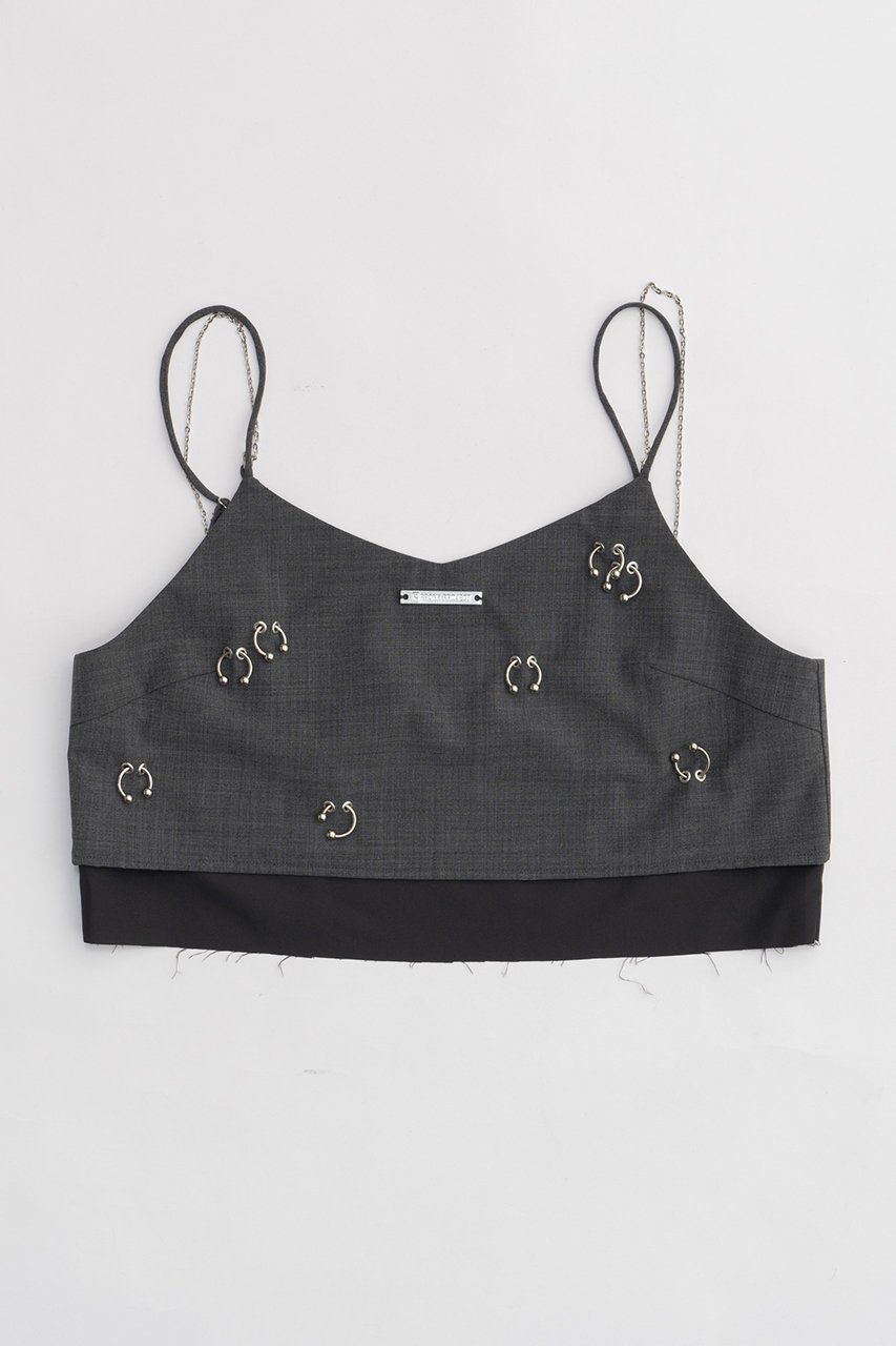 【プランク プロジェクト/PRANK PROJECT】のボディーピアスレイヤードブラトップ / Body Piercing Layered Bra Top インテリア・キッズ・メンズ・レディースファッション・服の通販 founy(ファニー) 　ファッション　Fashion　レディースファッション　Fashion for Women　トップス・カットソー　Cut & Sew Tops　キャミソール&ノースリーブ　Camisoles & Sleeveless Tops　シャツ・ブラウス・オフィスカジュアル　Elegant Blouses & Button-Ups　クール　Cool, Chic　サテン　Satin, Glossy Fabric　ストライプ　Stripe, Striped Pattern　タンク　Tank Top, Sleeveless Top　チェーン　Chain, Chain Strap　デニム　Denim, Jeans Material　ノースリーブ　Sleeveless, No-Sleeve　ラップ　Wrap, Wrap Design　ランダム　Random, Irregular　レース　Lace, Lace Fabric　ワイド　Wide, Wide Fit　GRY(グレー)|ID: prp329100003955069 ipo3291000000032909331