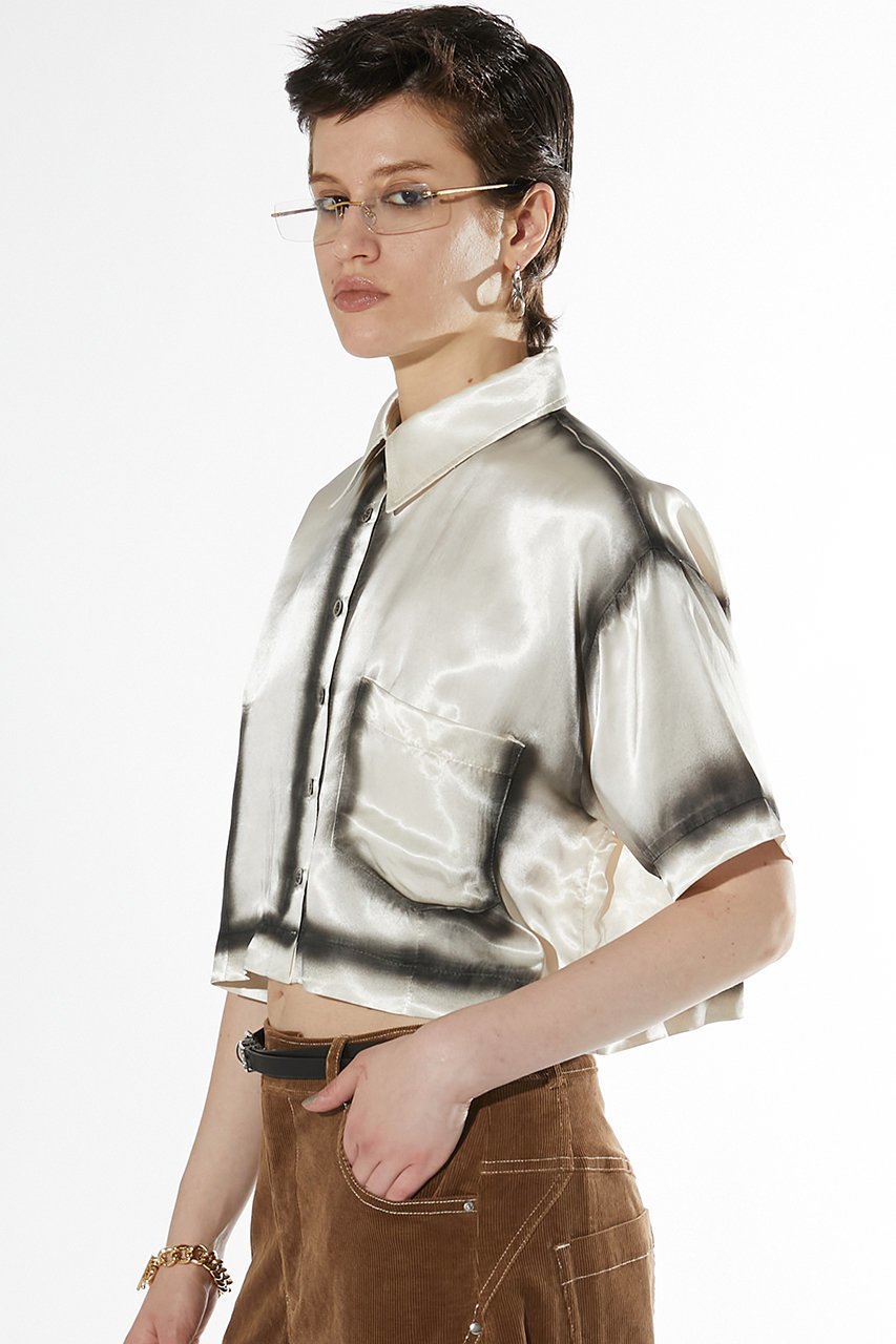 【プランク プロジェクト/PRANK PROJECT】のペイントサテンショートシャツ / Painted Satin Short Shirt 人気、トレンドファッション・服の通販 founy(ファニー) 　ファッション　Fashion　レディースファッション　Fashion for Women　トップス・カットソー　Cut & Sew Tops　シャツ・ブラウス・オフィスカジュアル　Elegant Blouses & Button-Ups　ロングTシャツ・Tシャツ　Longline T-Shirts & Tees　おすすめ　Recommended / Our Picks　サテン　Satin, Glossy Fabric　ショート　Short, Short Length　シルク　Silk, 100% Silk　スリーブ　Sleeve, Long Sleeve / Short Sleeve　マキシ　Maxi, Full Length　ワイド　Wide, Wide Fit　夏　Summer　other-7|ID: prp329100003955088 ipo3291000000032909546