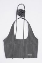 【プランク プロジェクト/PRANK PROJECT】のフラワーチョーカーストライプホルタートップス / Flower Choker Striped Halter Top GRY(グレー)|ID: prp329100003955115 ipo3291000000032909644