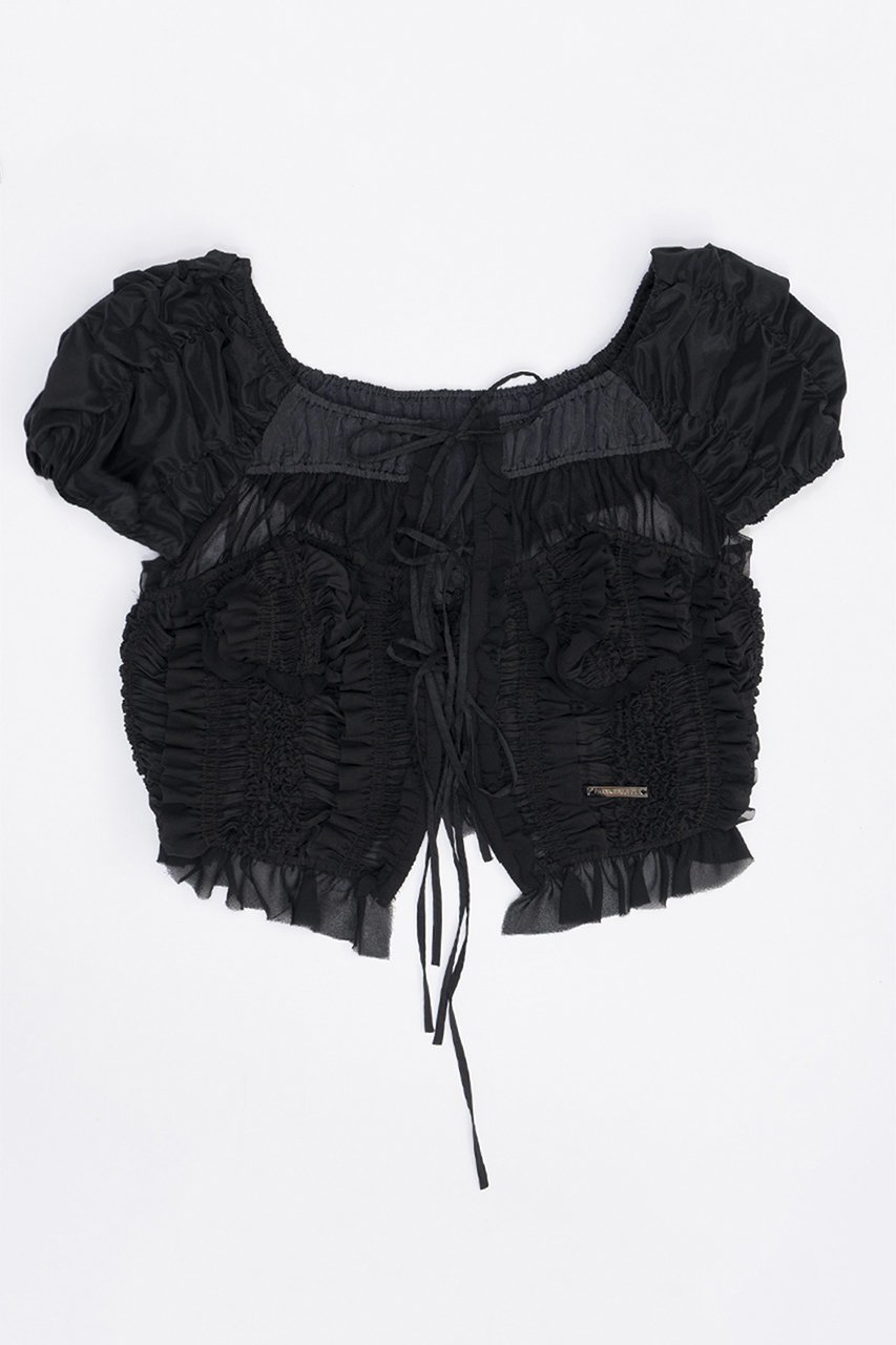 【プランク プロジェクト/PRANK PROJECT】のシャーリングパフスリーブトップ / Shirring Puff Sleeve Top 人気、トレンドファッション・服の通販 founy(ファニー) 　ファッション　Fashion　レディースファッション　Fashion for Women　トップス・カットソー　Cut & Sew Tops　シャツ・ブラウス・オフィスカジュアル　Elegant Blouses & Button-Ups　おすすめ　Recommended / Our Picks　ギャザー　Gathered, Ruffled　シフォン　Chiffon, Lightweight Fabric　ショート　Short, Short Length　スリーブ　Sleeve, Long Sleeve / Short Sleeve　タフタ　Taffeta, Structured Fabric　チュール　Tulip, Tulip Motif　トレンド　Trend, Trending Now　バレエ　Ballet, Ballet Style　フリル　Frill, Ruffle　今季　This Season, Current Season　 other-1|ID: prp329100003955119 ipo3291000000032905353