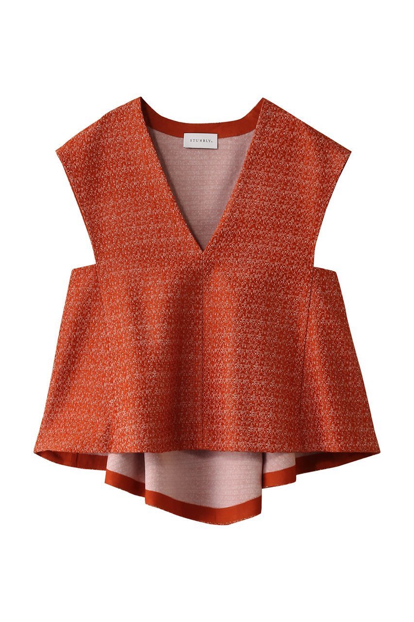 【ヒューエルミュージアム/hueLe Museum】の【STUMBLY】Back Peplum Blouse インテリア・キッズ・メンズ・レディースファッション・服の通販 founy(ファニー) 　ファッション　Fashion　レディースファッション　Fashion for Women　トップス・カットソー　Cut & Sew Tops　キャミソール&ノースリーブ　Camisoles & Sleeveless Tops　シャツ・ブラウス・オフィスカジュアル　Elegant Blouses & Button-Ups　オレンジ　Orange　シェイプ　Shape, Slim Fit　シンプル　Simple, Minimal　デニム　Denim, Jeans Material　ドレープ　Drape, Draping Fabric　ノースリーブ　Sleeveless, No-Sleeve　パーティ　Party, Party Style　ペプラム　Peplum, Flared Hem　オレンジ|ID: prp329100003956555 ipo3291000000035364622