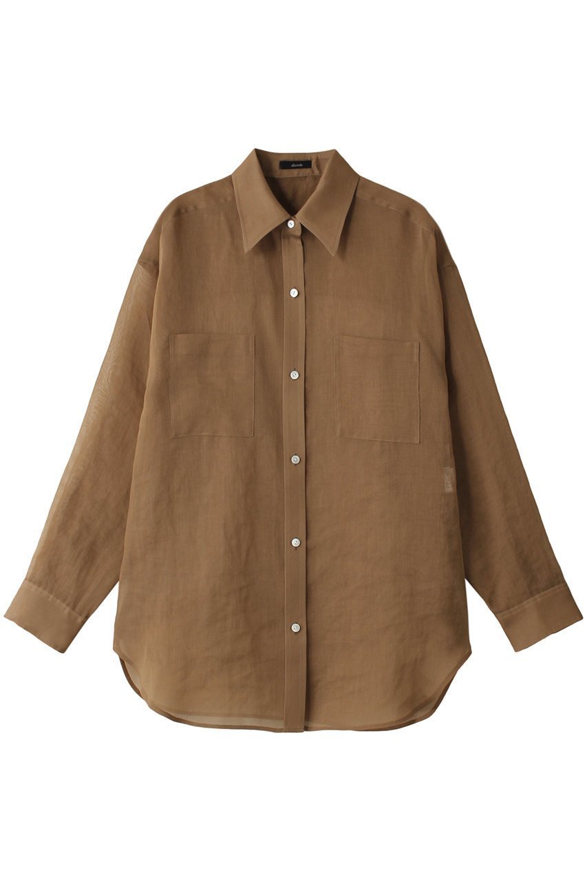 【アルアバイル/allureville】のオーガンジーシアーシャツ インテリア・キッズ・メンズ・レディースファッション・服の通販 founy(ファニー) 　ファッション　Fashion　レディースファッション　Fashion for Women　トップス・カットソー　Cut & Sew Tops　シャツ・ブラウス・オフィスカジュアル　Elegant Blouses & Button-Ups　おすすめ　Recommended / Our Picks　オーガンジー　Organza Fabric　シアー　Sheer, See-Through　スリーブ　Sleeve, Long Sleeve / Short Sleeve　パーティ　Party, Party Style　ロング　Long, Long-Length　夏　Summer　春　Spring　S/S・春夏　SS, Spring/Summer, Warm Season　モカ|ID: prp329100003956562 ipo3291000000032909449