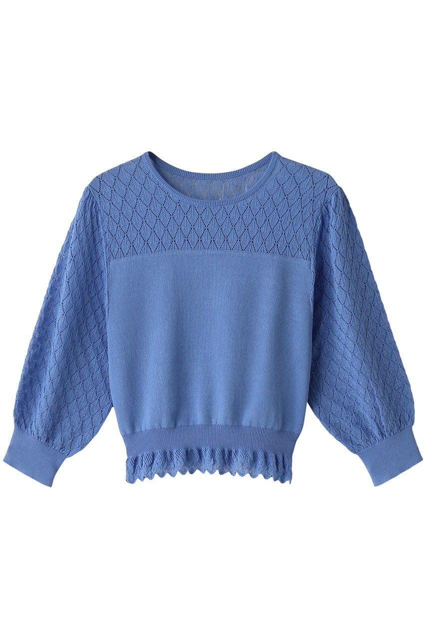 【アナイ/ANAYI】のレーシー切替プルオーバー インテリア・キッズ・メンズ・レディースファッション・服の通販 founy(ファニー) 　ファッション　Fashion　レディースファッション　Fashion for Women　トップス・カットソー　Cut & Sew Tops　ニット　Knit Tops & Sweaters　カジュアルプルオーバー・ニットトップス　Pullovers & Knit Tops / Casual Pullovers　デコルテ　Décolleté, Neckline　フェミニン　Feminine, Girly　フリル　Frill, Ruffle　レーシー　Lacy, Lace-Like　ロング　Long, Long-Length　切替　Switching, Contrast Panel　ブルー|ID: prp329100003962124 ipo3291000000032944813