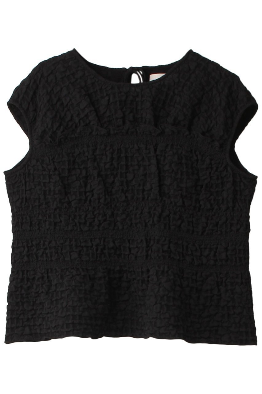 【マリリンムーン/MARILYN MOON】のパフィージャカードシャーリングトップ インテリア・キッズ・メンズ・レディースファッション・服の通販 founy(ファニー) 　ファッション　Fashion　レディースファッション　Fashion for Women　トップス・カットソー　Cut & Sew Tops　キャミソール&ノースリーブ　Camisoles & Sleeveless Tops　シャツ・ブラウス・オフィスカジュアル　Elegant Blouses & Button-Ups　おすすめ　Recommended / Our Picks　コンパクト　Compact, Small Size　シャーリング　Shirring, Ruched　ジャカード／ジャガード　Jacquard, Woven Pattern　セットアップ　Set-Up, Coordinated Outfit　ノースリーブ　Sleeveless, No-Sleeve　モダン　Modern, Contemporary　ブラック|ID: prp329100003963551 ipo3291000000035489052