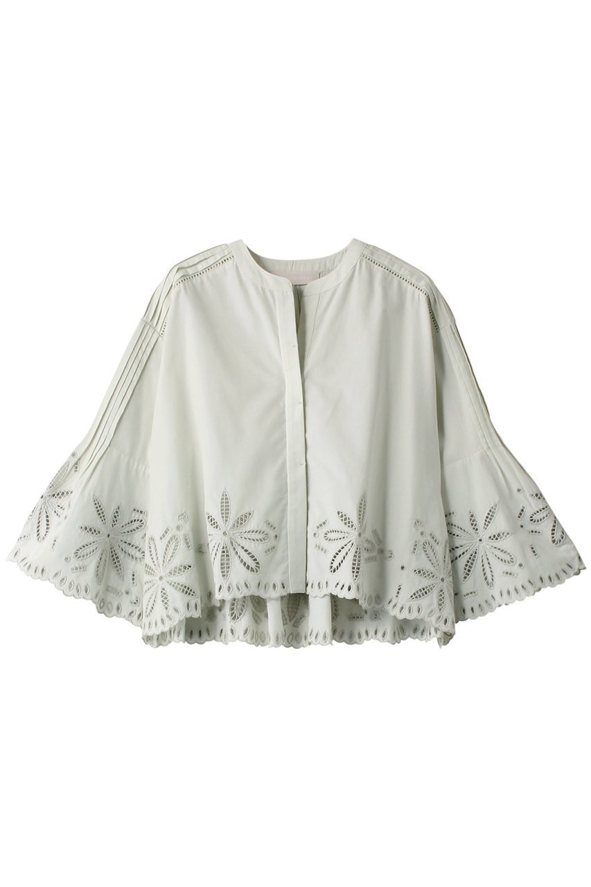 【マリリンムーン/MARILYN MOON】のオリジナルフラワーエンブロイダリースカラップブラウス インテリア・キッズ・メンズ・レディースファッション・服の通販 founy(ファニー) 　ファッション　Fashion　レディースファッション　Fashion for Women　トップス・カットソー　Cut & Sew Tops　シャツ・ブラウス・オフィスカジュアル　Elegant Blouses & Button-Ups　インド　Indian Textile　オケージョン　Occasion Wear　ジャケット　Jacket, Outerwear　スカラップ　Scallop, Scalloped Edge　スリーブ　Sleeve, Long Sleeve / Short Sleeve　デニム　Denim, Jeans Material　ボトム　Bottoms, Lower Wear　ロング　Long, Long-Length　ワーク　Workwear, Utility Style　手描き　Hand-Drawn, Illustrated　ミント|ID: prp329100003963555 ipo3291000000035368484