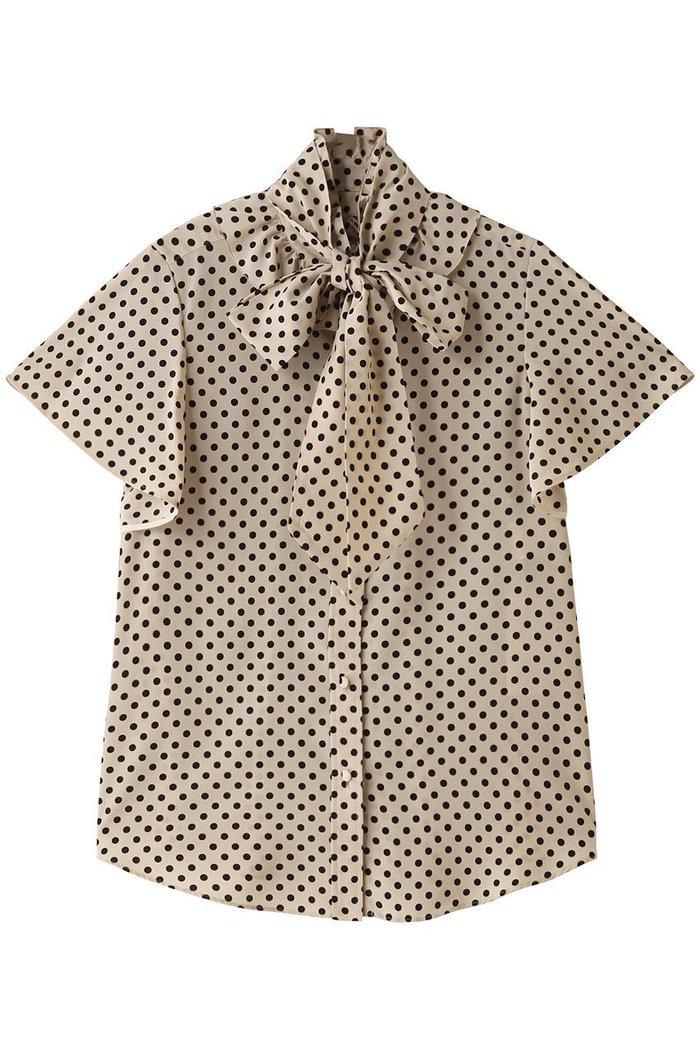 【アルアバイル/allureville】の【Loulou Willoughby】デシンドットフレアスリーブBL A インテリア・キッズ・メンズ・レディースファッション・服の通販 founy(ファニー) https://founy.com/ ファッション Fashion レディースファッション Fashion for Women トップス・カットソー Cut & Sew Tops シャツ・ブラウス・オフィスカジュアル Elegant Blouses & Button-Ups ショート Short, Short Length スタンド Stand Collar, Upright Stand スリーブ Sleeve, Long Sleeve / Short Sleeve ドット Polka Dot, Dot Pattern フリル Frill, Ruffle フレア Flare, Flared リボン Ribbon, Bow エレガント 上品 Elegant 定番 Standard, Basic Item |ID: prp329100003963568 ipo3291000000032910134
