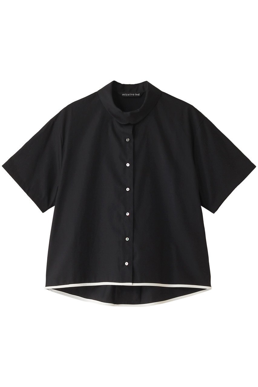 【ミズイロ インド/mizuiro ind】のround collar bicolor hem line shirt シャツ インテリア・キッズ・メンズ・レディースファッション・服の通販 founy(ファニー) 　ファッション　Fashion　レディースファッション　WOMEN　トップス・カットソー　Tops/Tshirt　シャツ/ブラウス　Shirts/Blouses　クロップド　Cropped　ショート　Short　スリーブ　Sleeve　トレンド　Trend　パイピング　Piping　ラウンド　Round　再入荷　Restock/Back In Stock/Re Arrival　半袖　Short Sleeve　羽織　Haori　black|ID: prp329100003963571 ipo3291000000026124553