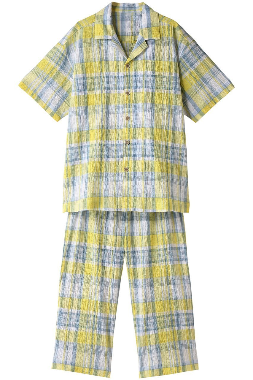 【キッドブルー/KID BLUE / MEN】の【MEN】24シャーリングチェックパジャマ インテリア・キッズ・メンズ・レディースファッション・服の通販 founy(ファニー) 　ファッション　Fashion　メンズファッション　Fashion for Men　シャーリング　Shirring, Ruched　チェック　Check, Plaid, Tartan　パジャマ　Pajamas, Sleepwear　夏　Summer　春　Spring　S/S・春夏　SS, Spring/Summer, Warm Season　イエロー|ID: prp329100003963610 ipo3291000000032841814