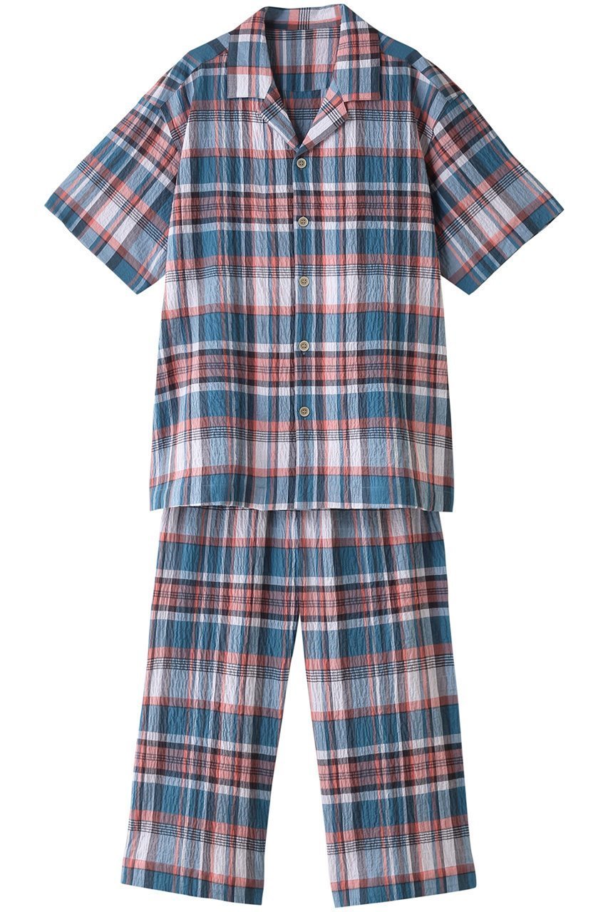 【キッドブルー/KID BLUE / MEN】の【MEN】24シャーリングチェックパジャマ インテリア・キッズ・メンズ・レディースファッション・服の通販 founy(ファニー) 　ファッション　Fashion　メンズファッション　Fashion for Men　シャーリング　Shirring, Ruched　チェック　Check, Plaid, Tartan　パジャマ　Pajamas, Sleepwear　夏　Summer　春　Spring　S/S・春夏　SS, Spring/Summer, Warm Season　ブルー|ID: prp329100003963610 ipo3291000000032841820