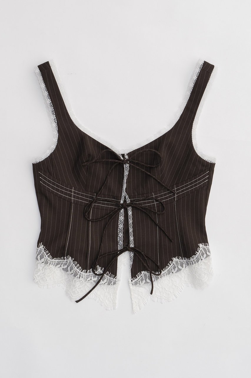 【プランク プロジェクト/PRANK PROJECT】のトリムレースビスチェ / Trim Lace Bustier インテリア・キッズ・メンズ・レディースファッション・服の通販 founy(ファニー) 　ファッション　Fashion　レディースファッション　Fashion for Women　トップス・カットソー　Cut & Sew Tops　キャミソール&ノースリーブ　Camisoles & Sleeveless Tops　シャツ・ブラウス・オフィスカジュアル　Elegant Blouses & Button-Ups　ビスチェ　Bustiers & Corset Tops / Layered Bustier Style　おすすめ　Recommended / Our Picks　ストライプ　Stripe, Striped Pattern　チェック　Check, Plaid, Tartan　ノースリーブ　Sleeveless, No-Sleeve　ビスチェ　Bustier, Corset Top　ミックス　Mix, Mixed Style　リボン　Ribbon, Bow　レース　Lace, Lace Fabric　BRN(ブラウン)|ID: prp329100003964915 ipo3291000000032908253
