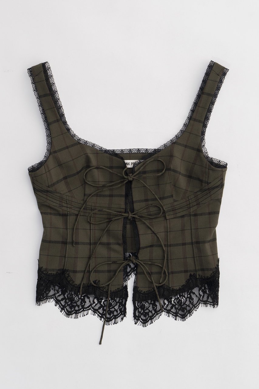 【プランク プロジェクト/PRANK PROJECT】のトリムレースビスチェ / Trim Lace Bustier インテリア・キッズ・メンズ・レディースファッション・服の通販 founy(ファニー) 　ファッション　Fashion　レディースファッション　Fashion for Women　トップス・カットソー　Cut & Sew Tops　キャミソール&ノースリーブ　Camisoles & Sleeveless Tops　シャツ・ブラウス・オフィスカジュアル　Elegant Blouses & Button-Ups　ビスチェ　Bustiers & Corset Tops / Layered Bustier Style　おすすめ　Recommended / Our Picks　ストライプ　Stripe, Striped Pattern　チェック　Check, Plaid, Tartan　ノースリーブ　Sleeveless, No-Sleeve　ビスチェ　Bustier, Corset Top　ミックス　Mix, Mixed Style　リボン　Ribbon, Bow　レース　Lace, Lace Fabric　KHK(カーキ)|ID: prp329100003964915 ipo3291000000032908256