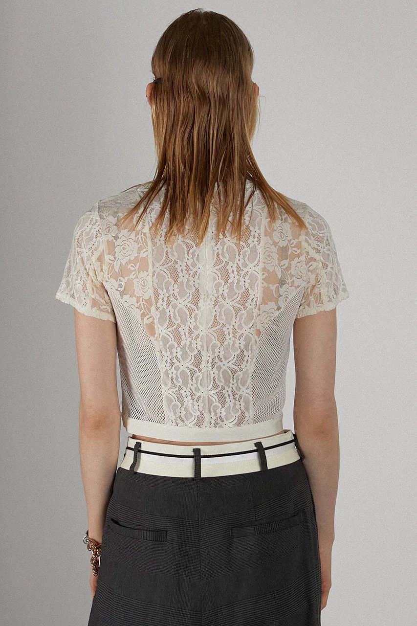【プランク プロジェクト/PRANK PROJECT】のレースクロップドTEE / Lace Cropped Tee 大人の最旬トレンドファッション＆コーディネート founy(ファウニー) 　ファッション　Fashion　レディースファッション　Fashion for Women　トップス・カットソー　Cut & Sew Tops　シャツ・ブラウス・オフィスカジュアル　Elegant Blouses & Button-Ups　ロングTシャツ・Tシャツ　Longline T-Shirts & Tees　カットソー・ベーシックTシャツ　Cut-and-Sewn Tops / Stretch Tees & Basics　クロップド　Cropped, Short Length　コルセット　Corset, Bustier　ショート　Short, Short Length　ストレッチ　Stretch, Stretchy Fabric　スリーブ　Sleeve, Long Sleeve / Short Sleeve　バランス　Balance, Style Balance　ミックス　Mix, Mixed Style　レース　Lace, Lace Fabric　other-4|ID: prp329100003964936 ipo3291000000036985364